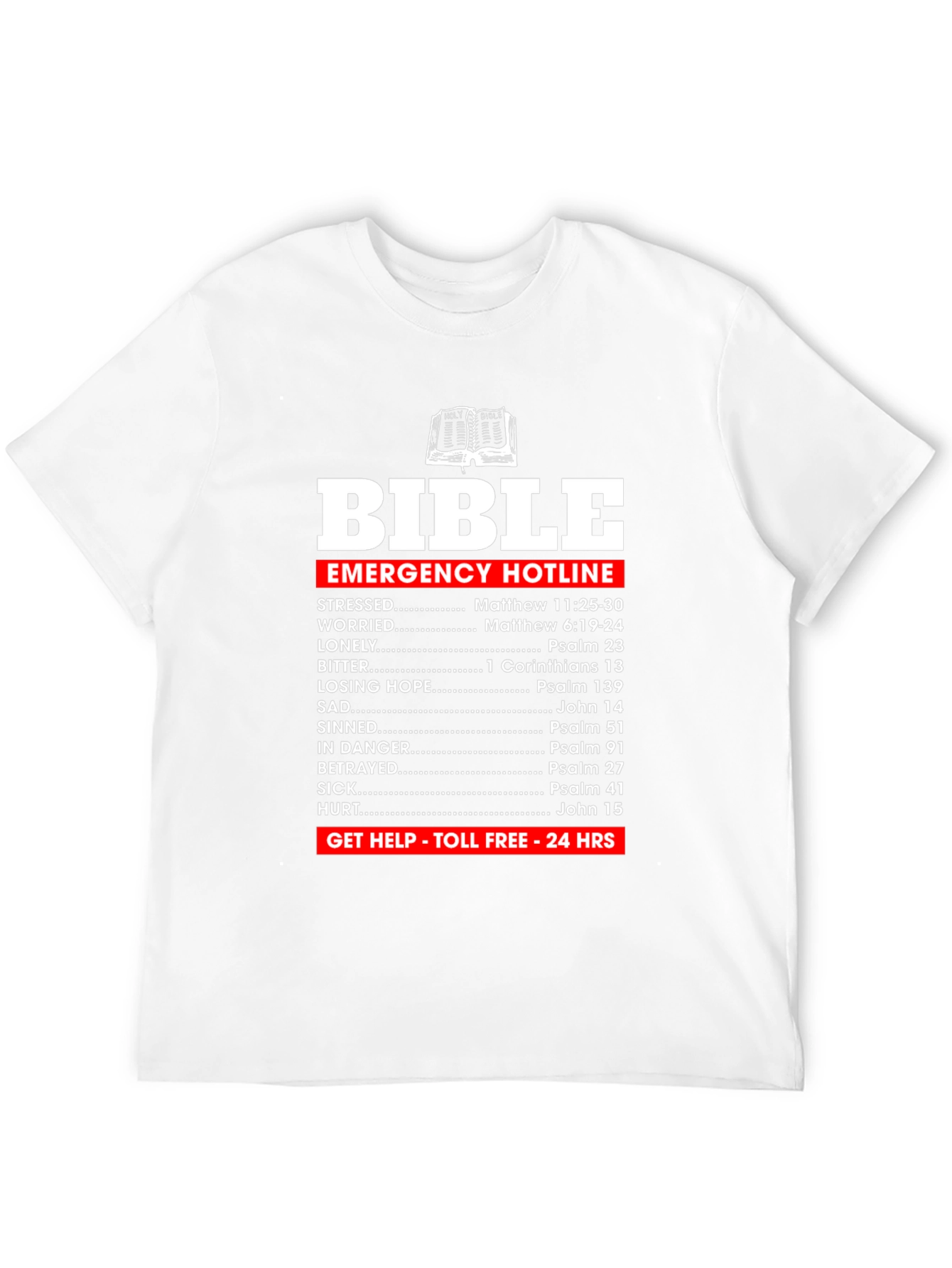 Bible Emergency Hotline T-Shirt Christian Scripture Tee