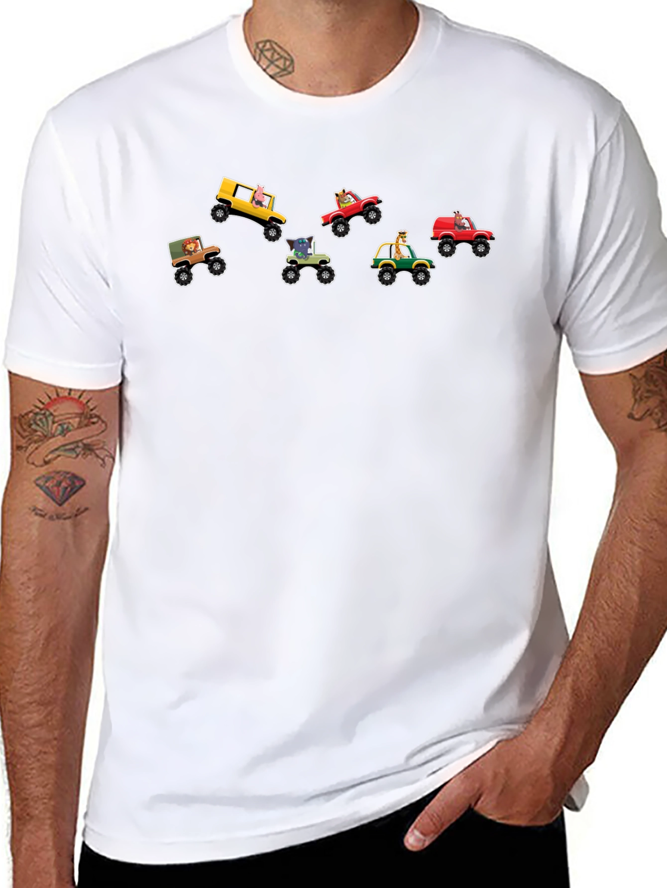 Cartoon Animal Monster Truck Graphic Tee