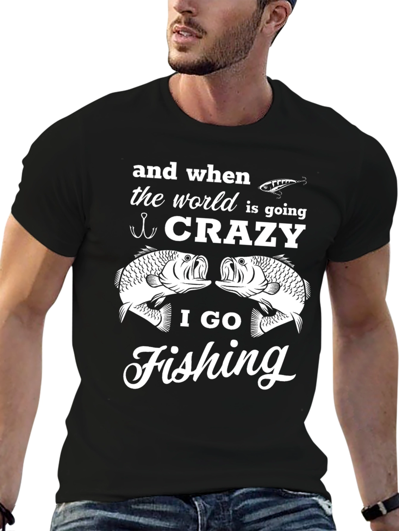 Crazy Fishing T-Shirt - Mens Black Graphic Tee