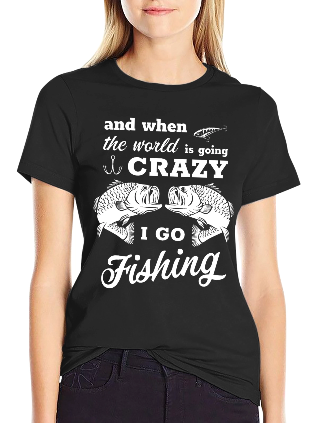 Crazy Fishing T-Shirt - Mens Black Graphic Tee