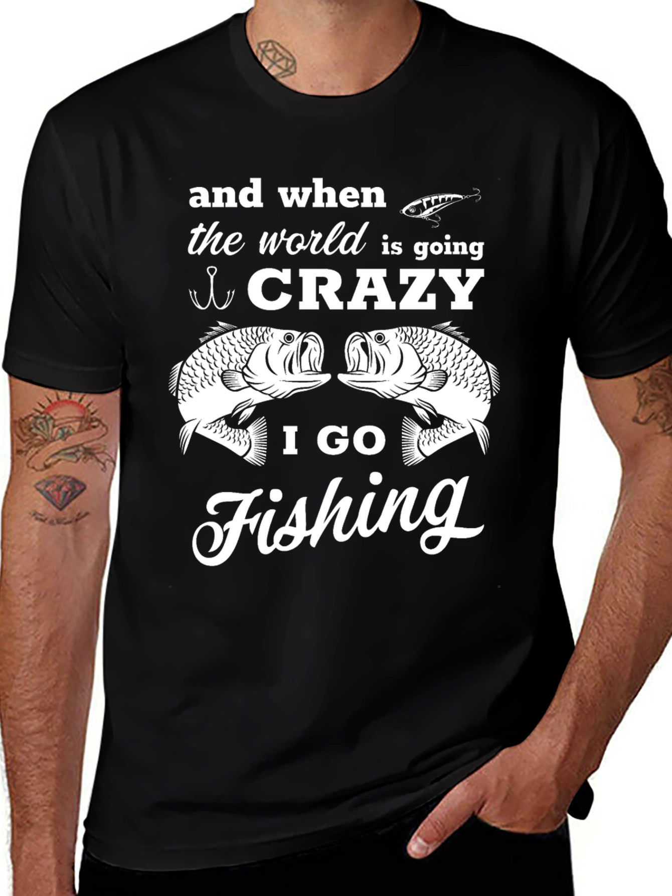Crazy Fishing T-Shirt - Mens Black Graphic Tee