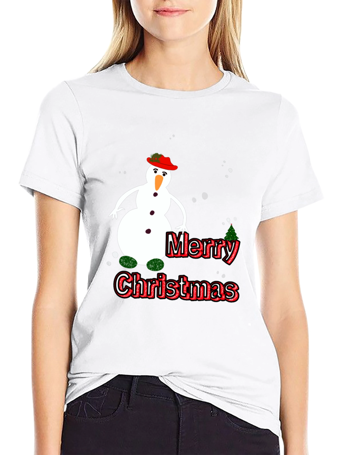 Festive Merry Christmas Snowman Graphic Tee