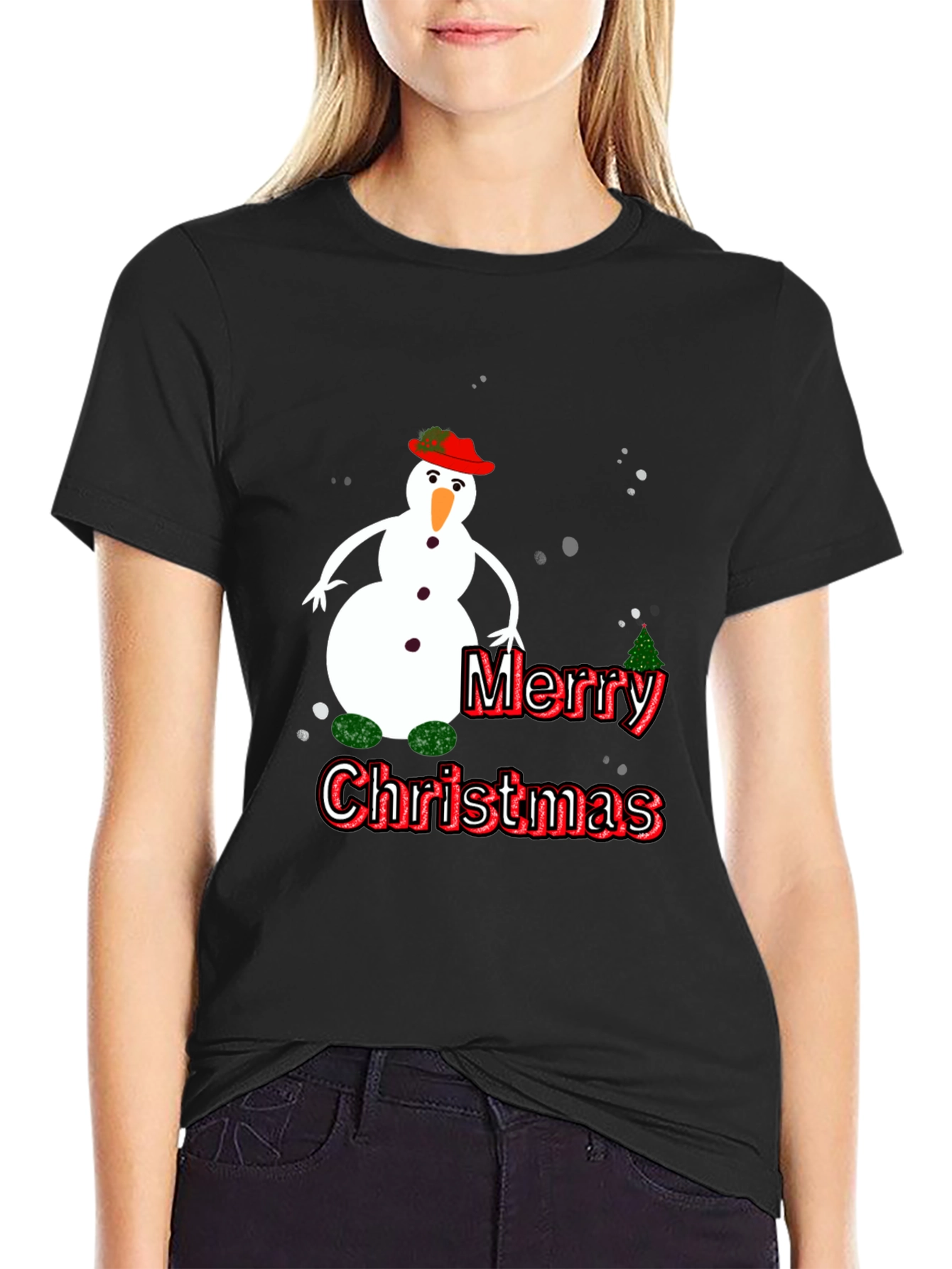 Festive Merry Christmas Snowman Graphic Tee