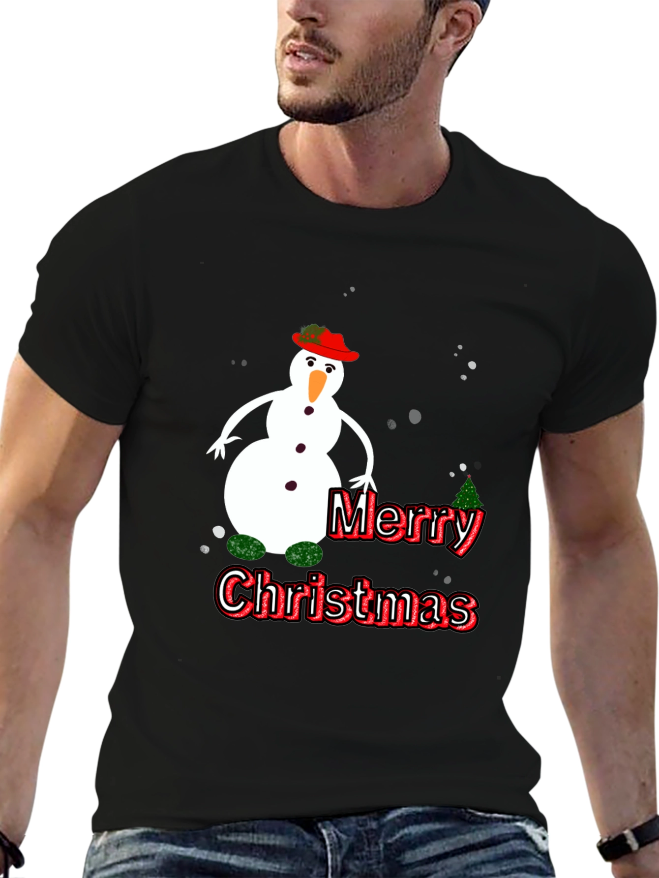 Festive Merry Christmas Snowman Graphic Tee