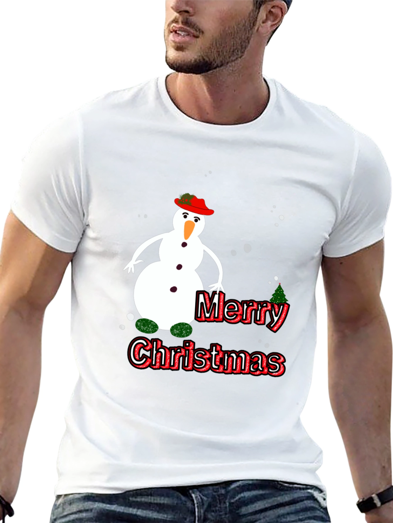 Festive Merry Christmas Snowman Graphic Tee