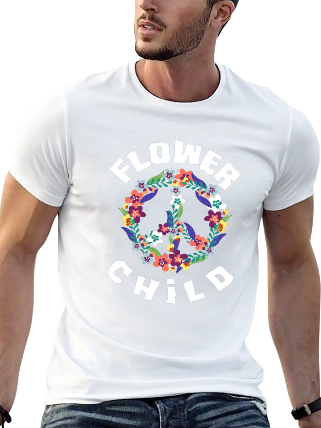 Flower Child Peace Sign Graphic Tee - Black