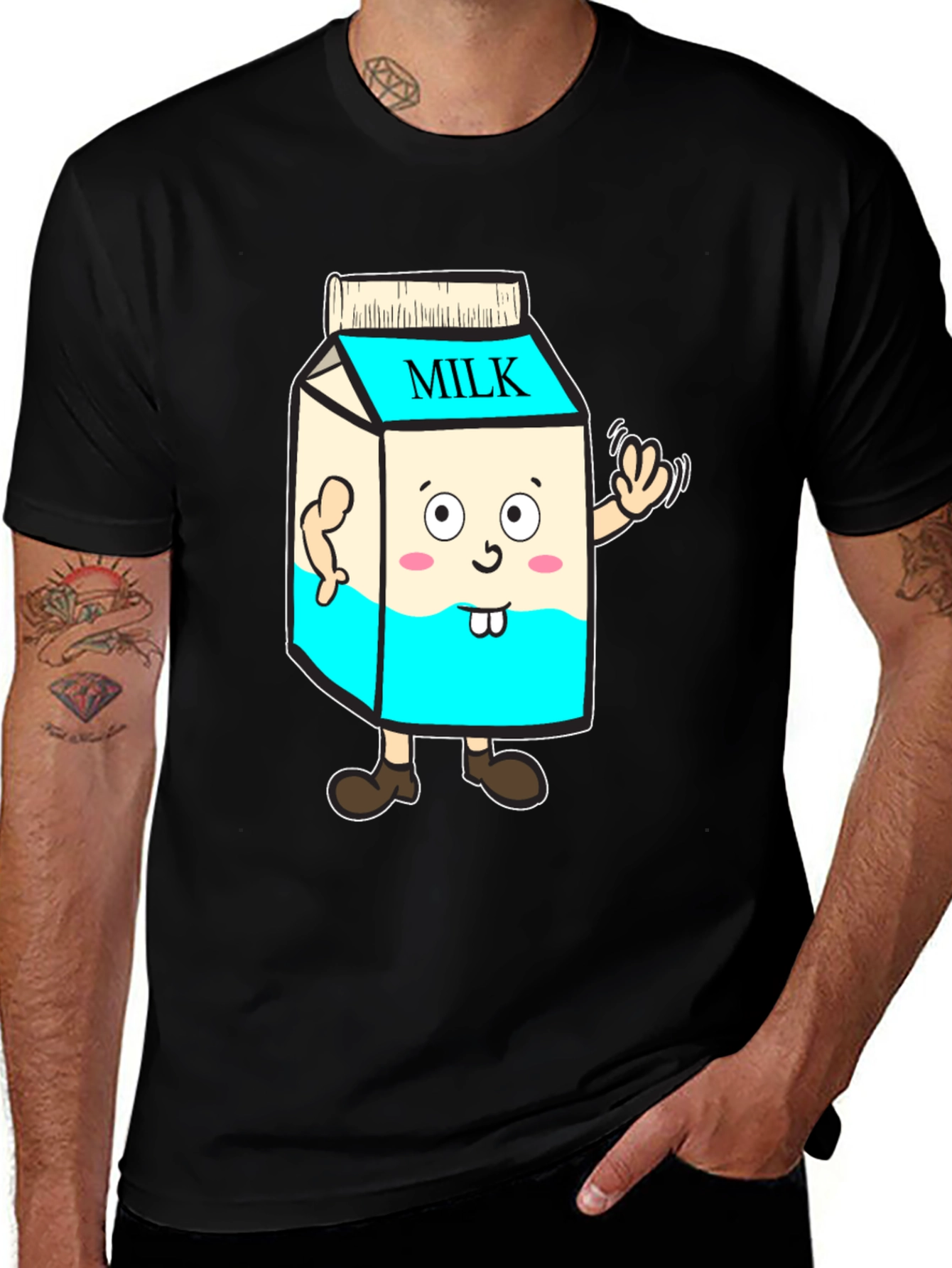 Funny Milk Carton Character T-Shirt - Black Cotton Tee