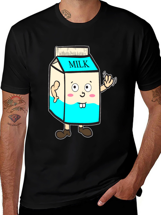 Funny Milk Carton Character T-Shirt - Black Cotton Tee