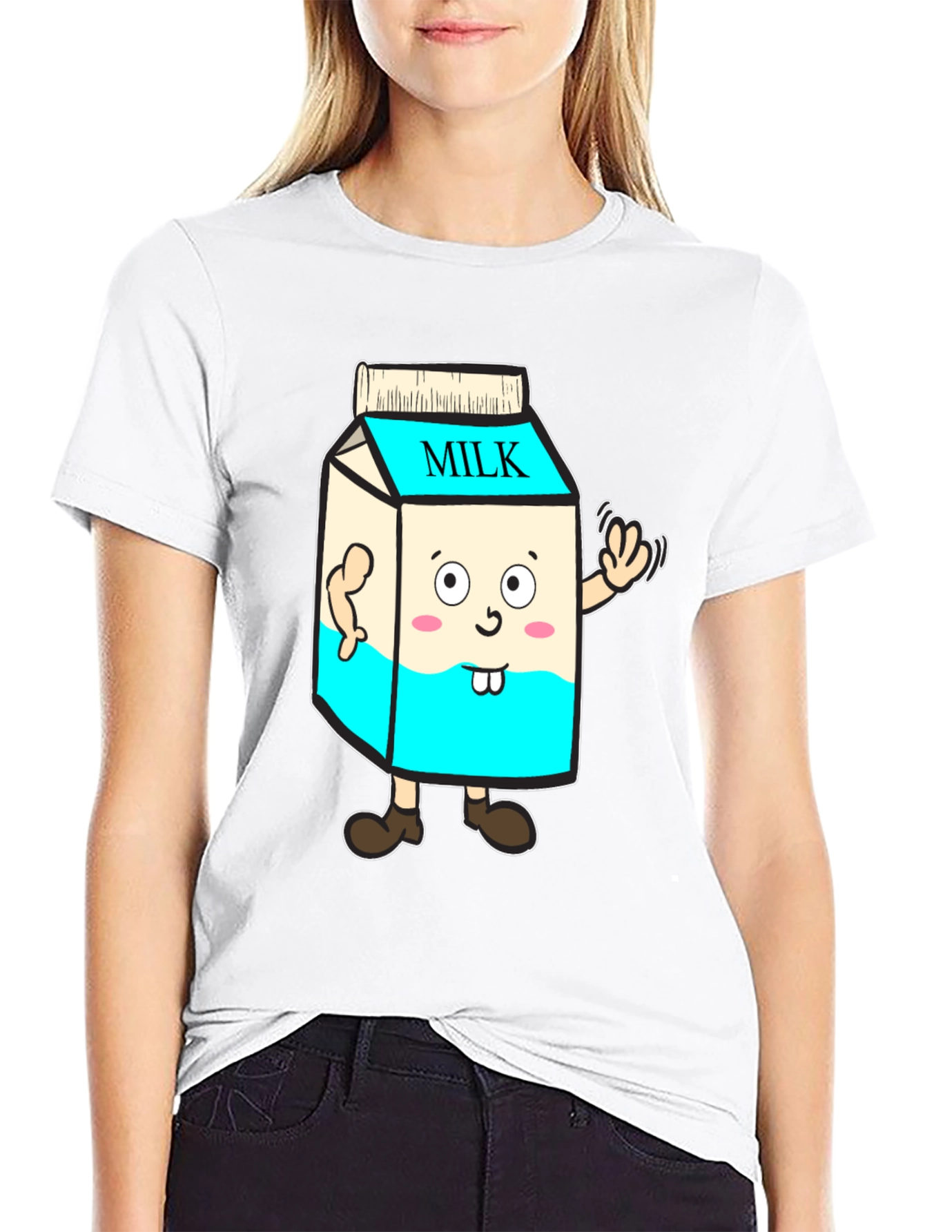 Funny Milk Carton Character T-Shirt - Black Cotton Tee