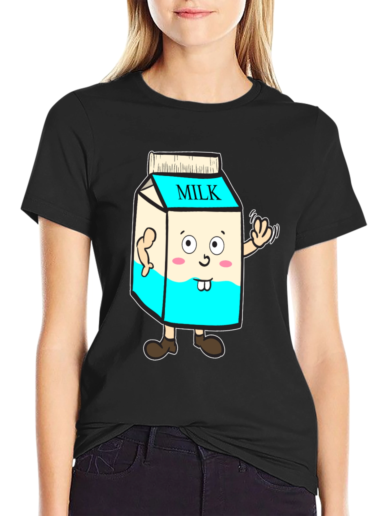 Funny Milk Carton Character T-Shirt - Black Cotton Tee