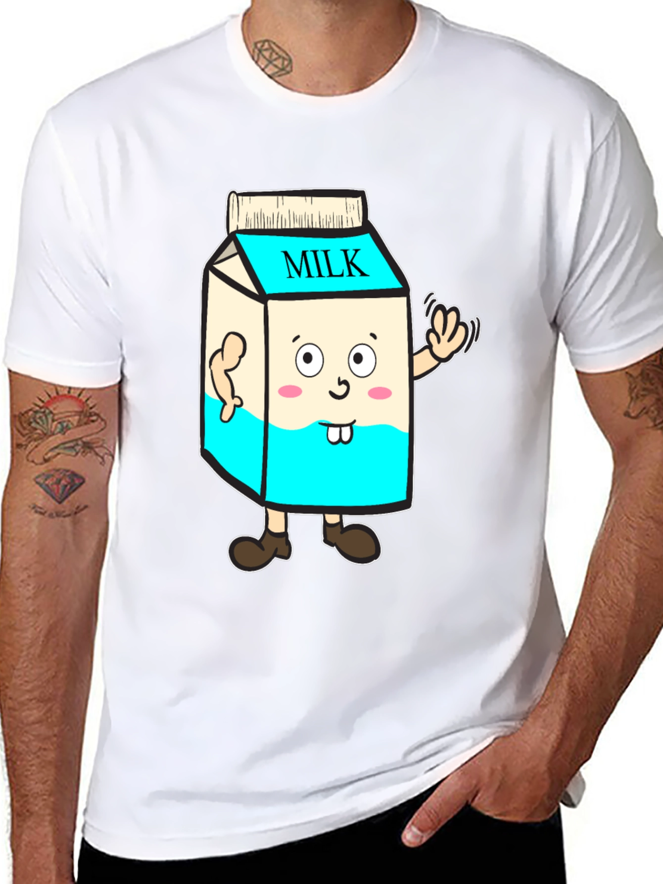 Funny Milk Carton Character T-Shirt - Black Cotton Tee