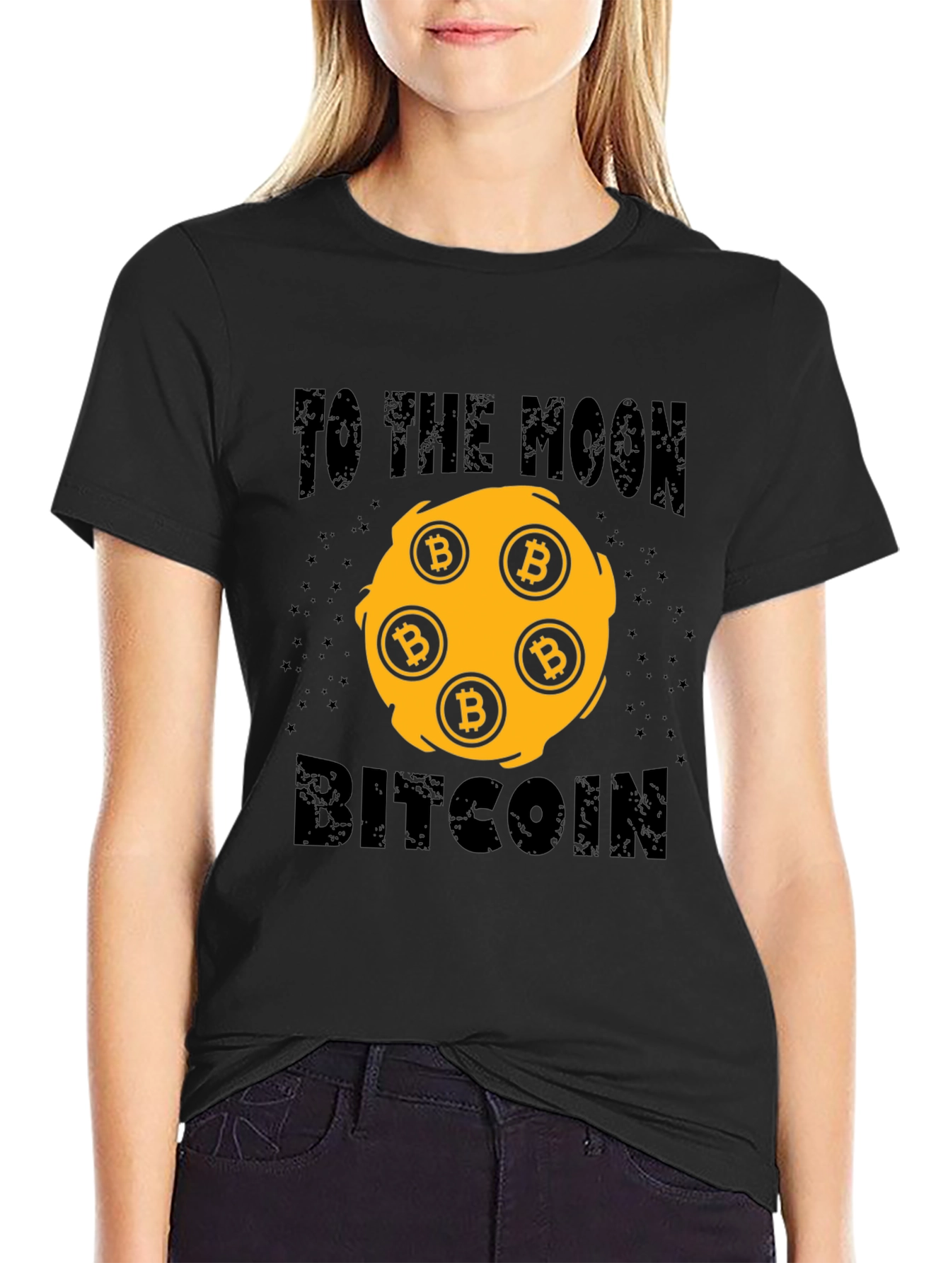 Bitcoin To The Moon Black Graphic T-Shirt