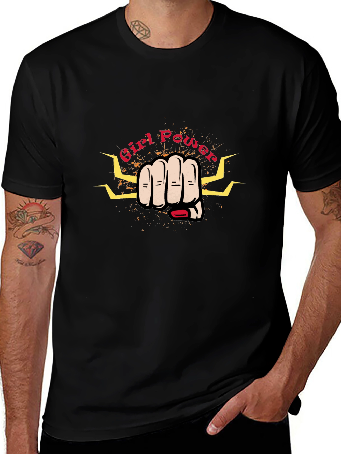 Girl Power Fist Graphic Black T-Shirt