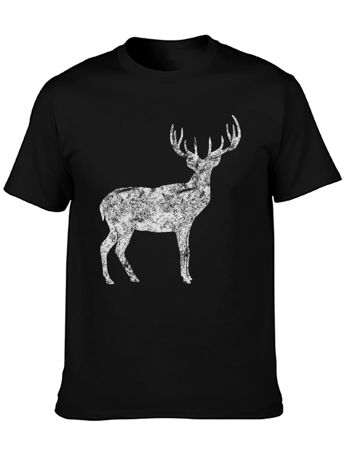 Distressed Deer Graphic Tee - Unisex Black Cotton T-Shirt