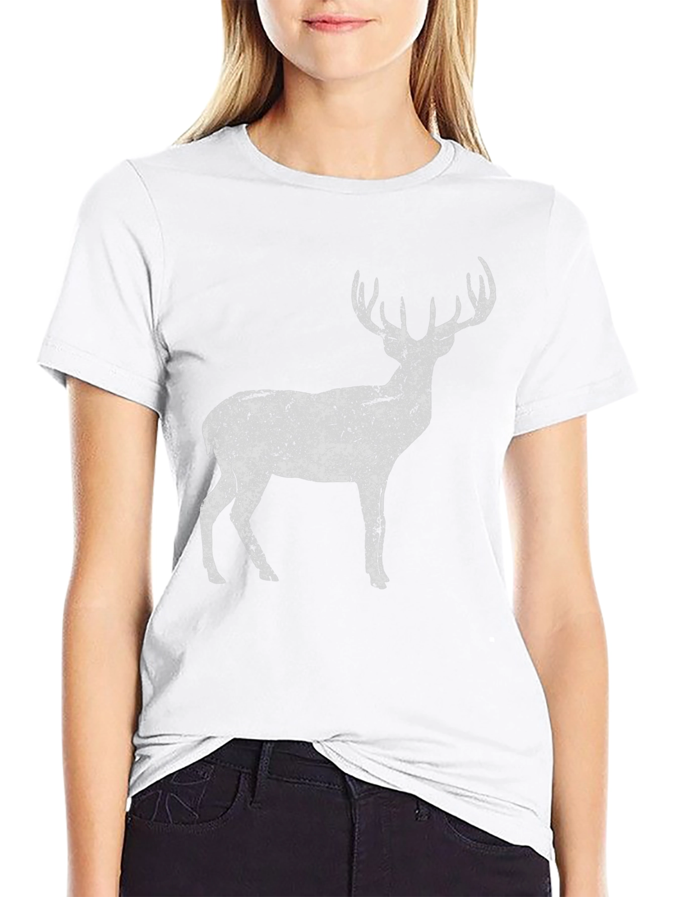 Distressed Deer Graphic Tee - Unisex Black Cotton T-Shirt