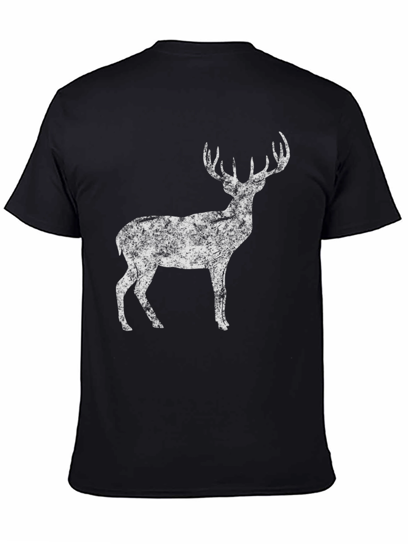 Distressed Deer Graphic Tee - Unisex Black Cotton T-Shirt
