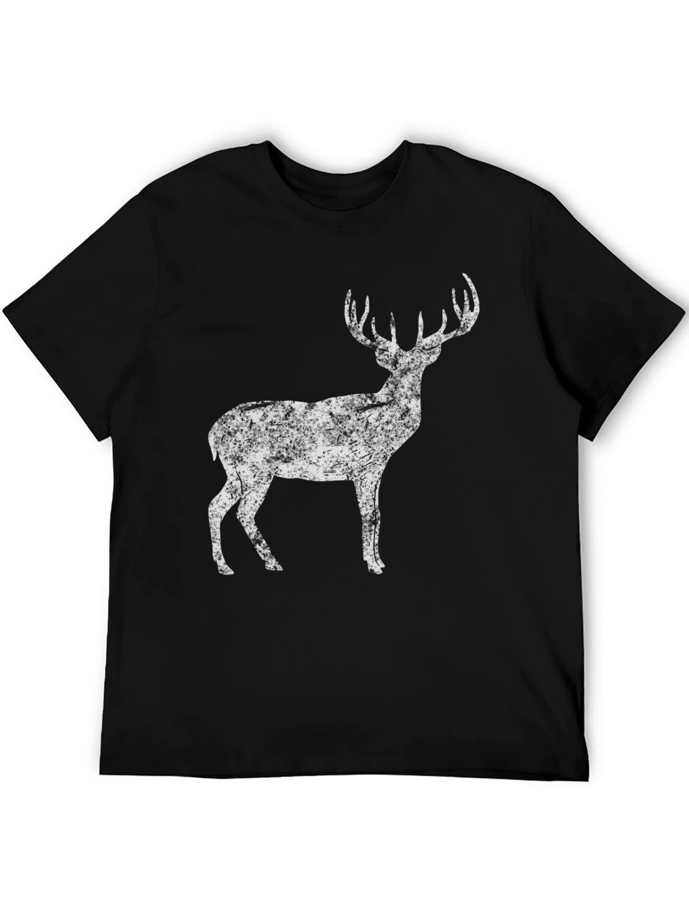 Distressed Deer Graphic Tee - Unisex Black Cotton T-Shirt