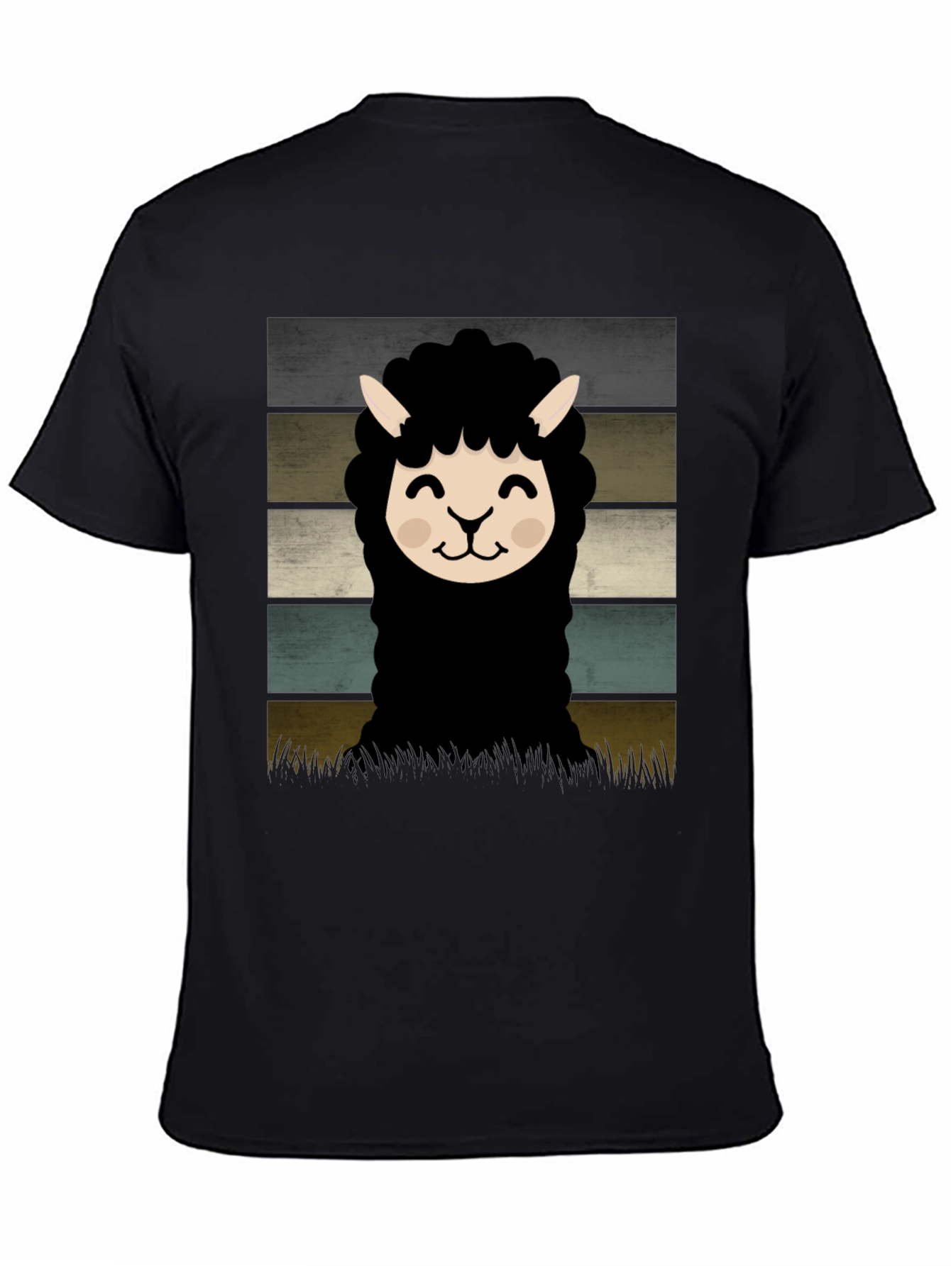 Retro Alpaca Graphic Tee - Black Cotton Blend