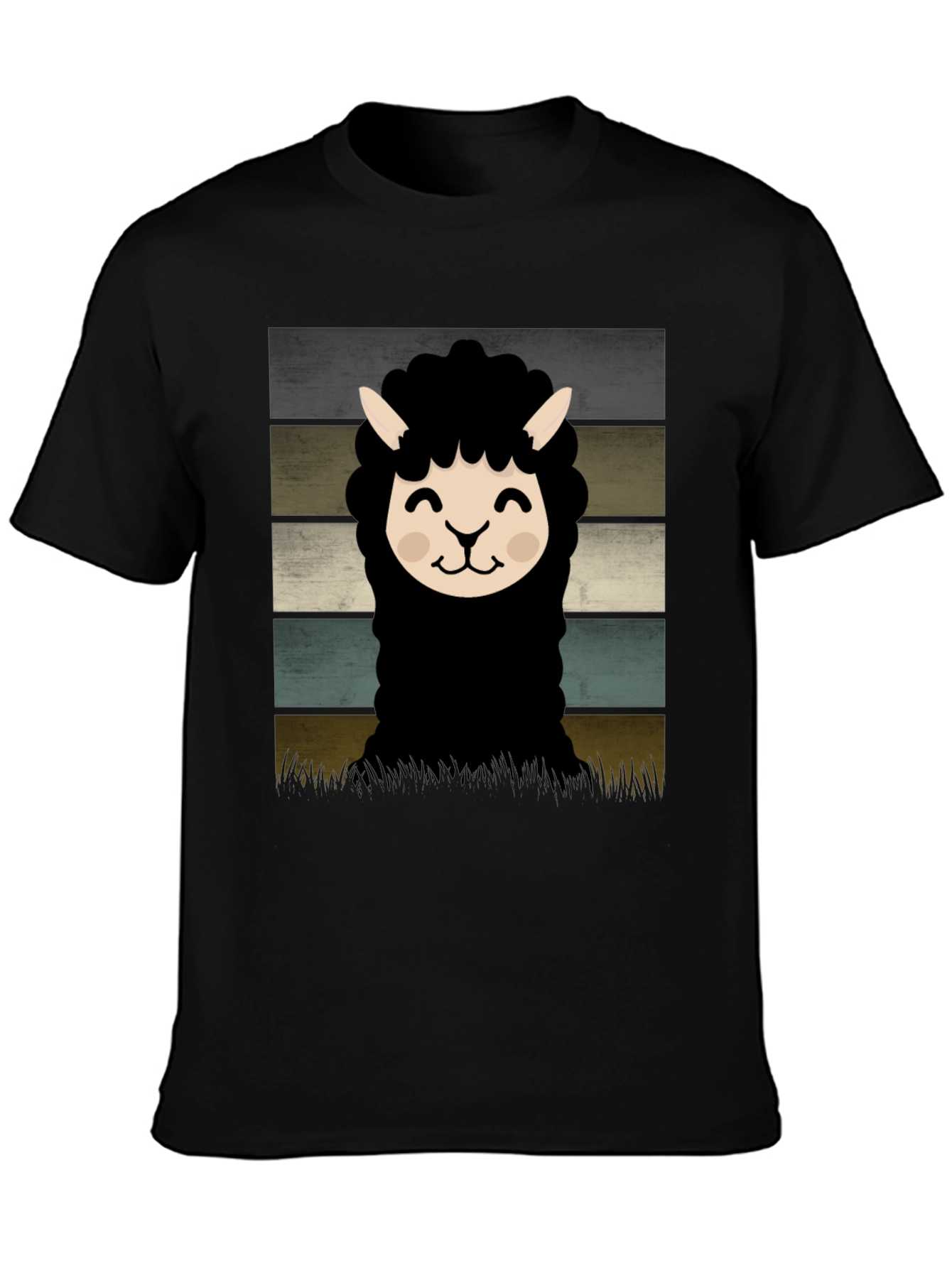 Retro Alpaca Graphic Tee - Black Cotton Blend