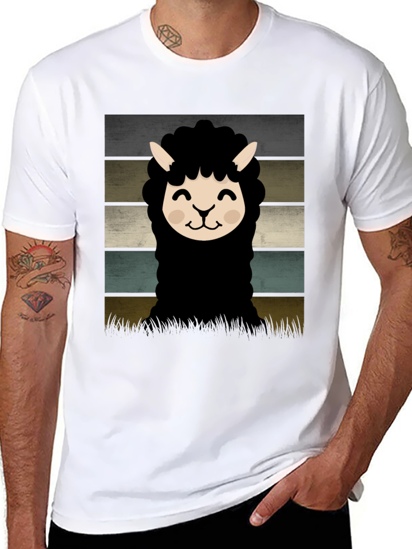 Retro Alpaca Graphic Tee - Black Cotton Blend