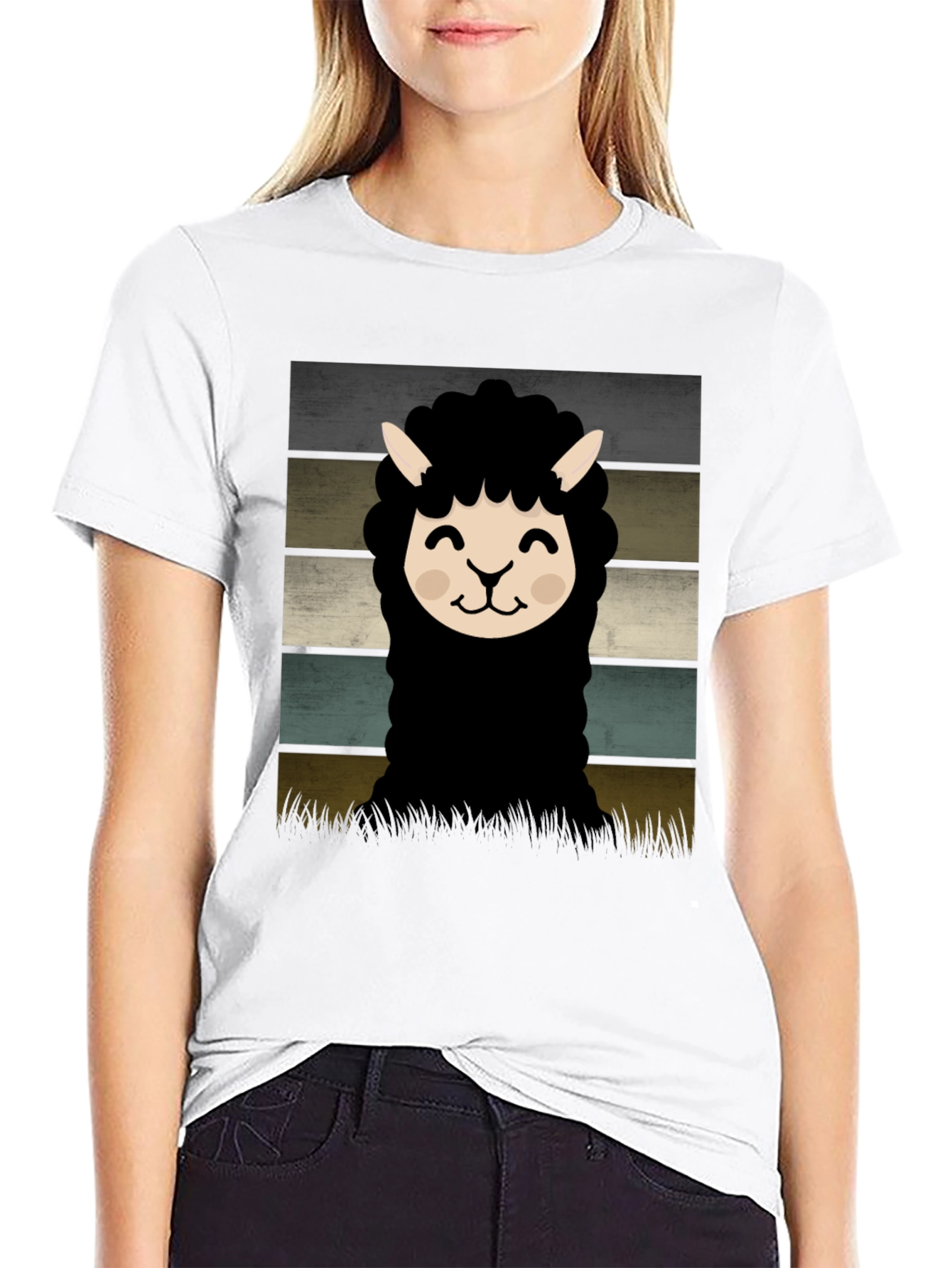 Retro Alpaca Graphic Tee - Black Cotton Blend