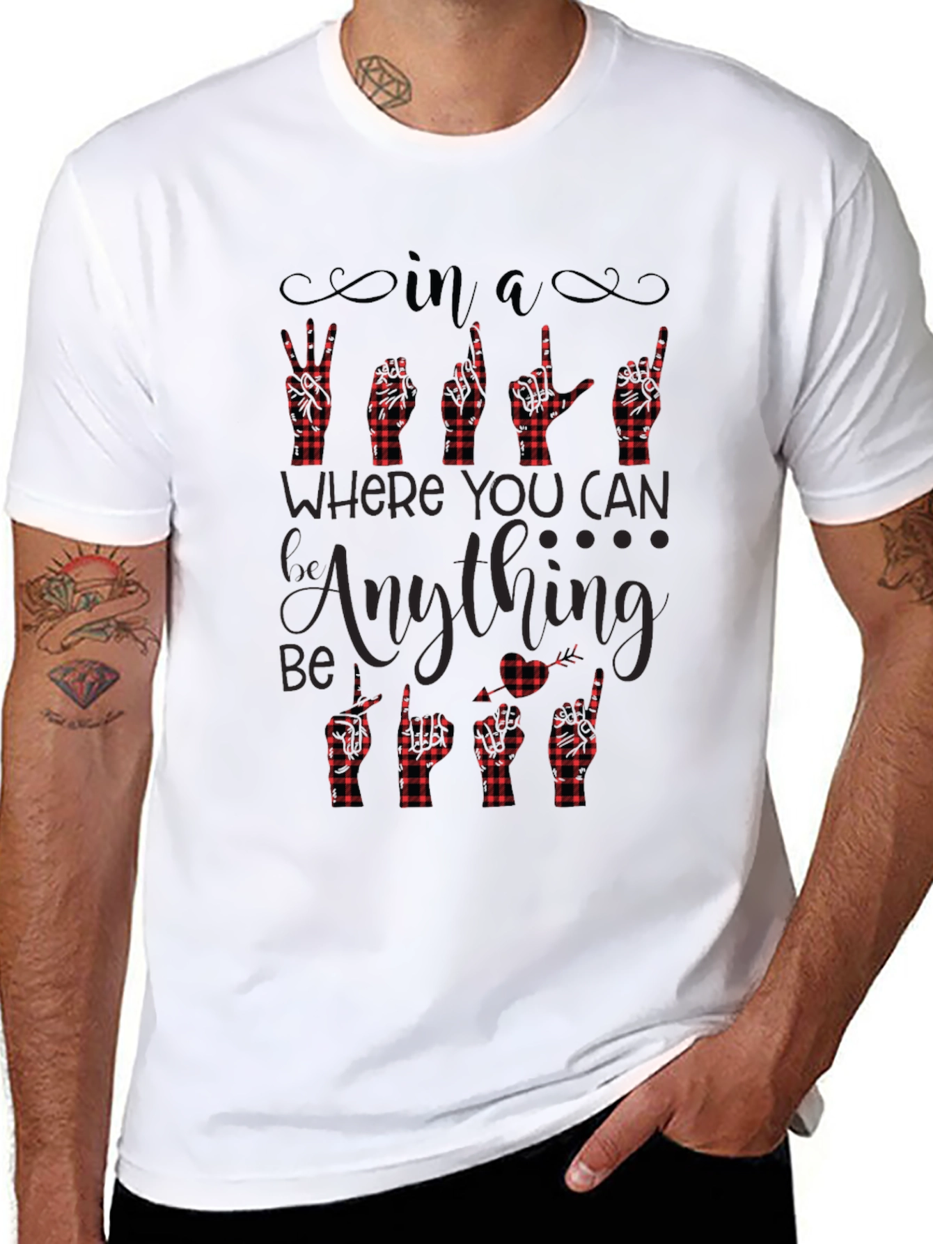 Be Kind Buffalo Plaid Sign Language T-Shirt