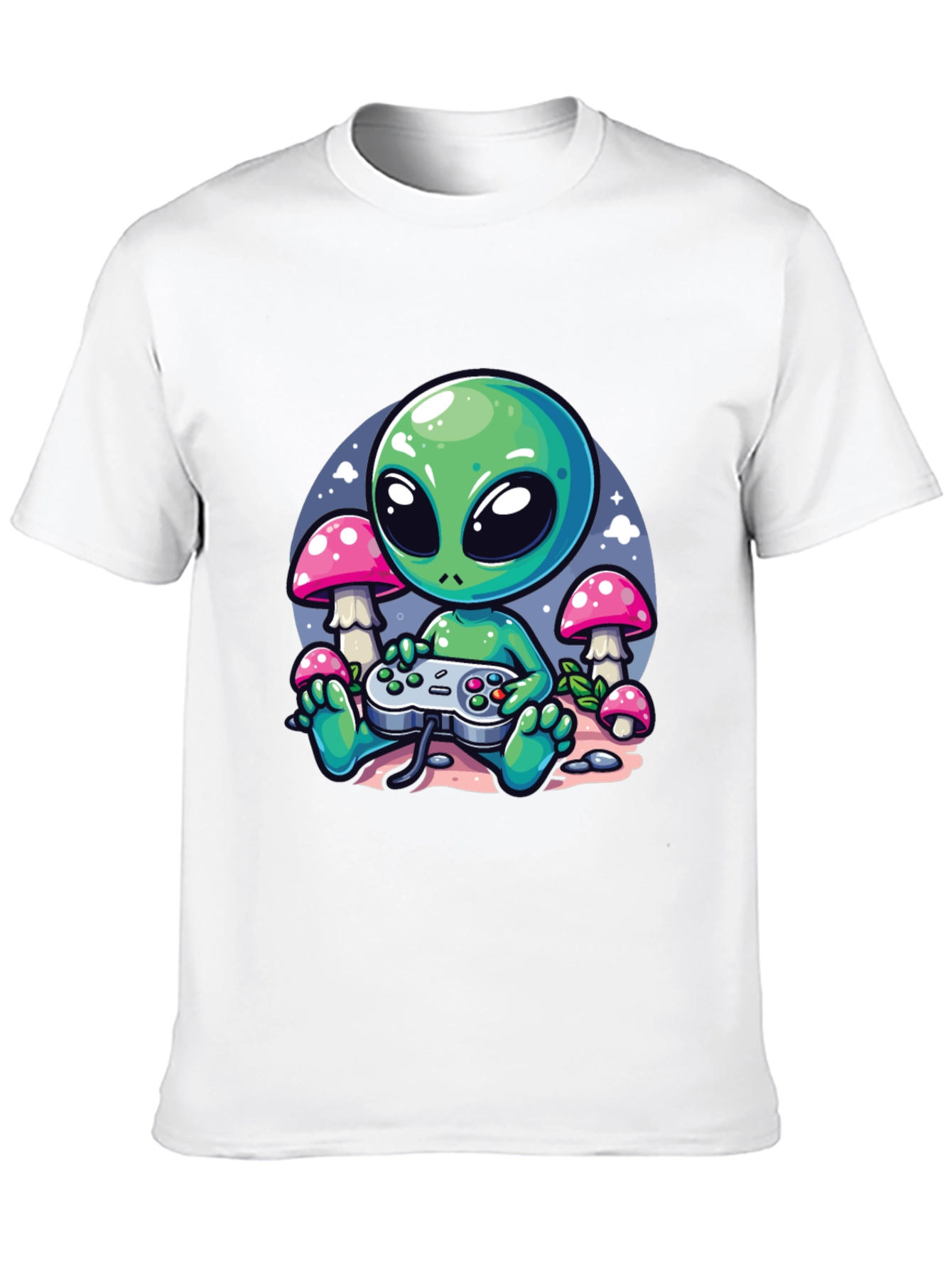 Alien Gamer Graphic Tee - Black Cotton T-Shirt