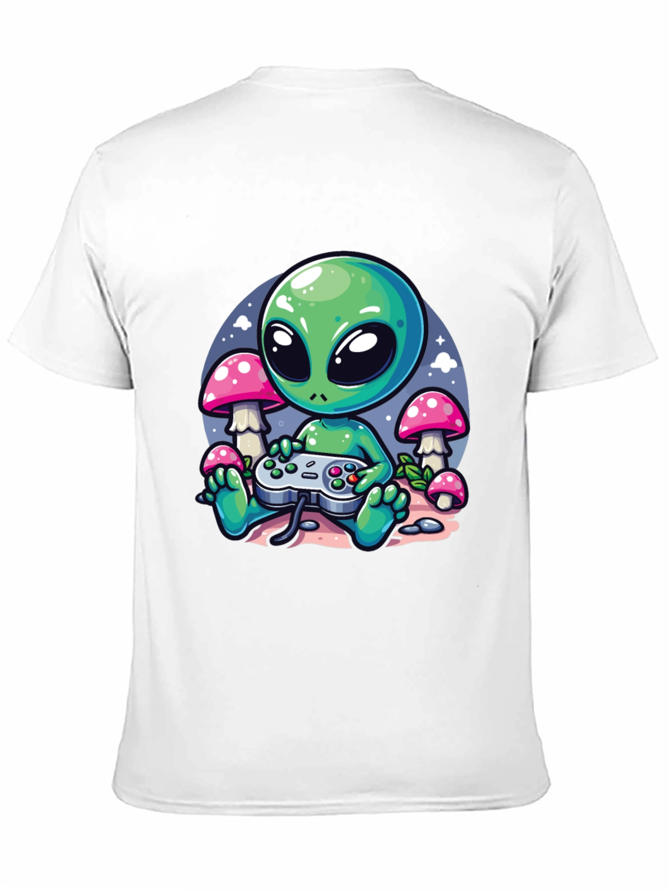 Alien Gamer Graphic Tee - Black Cotton T-Shirt