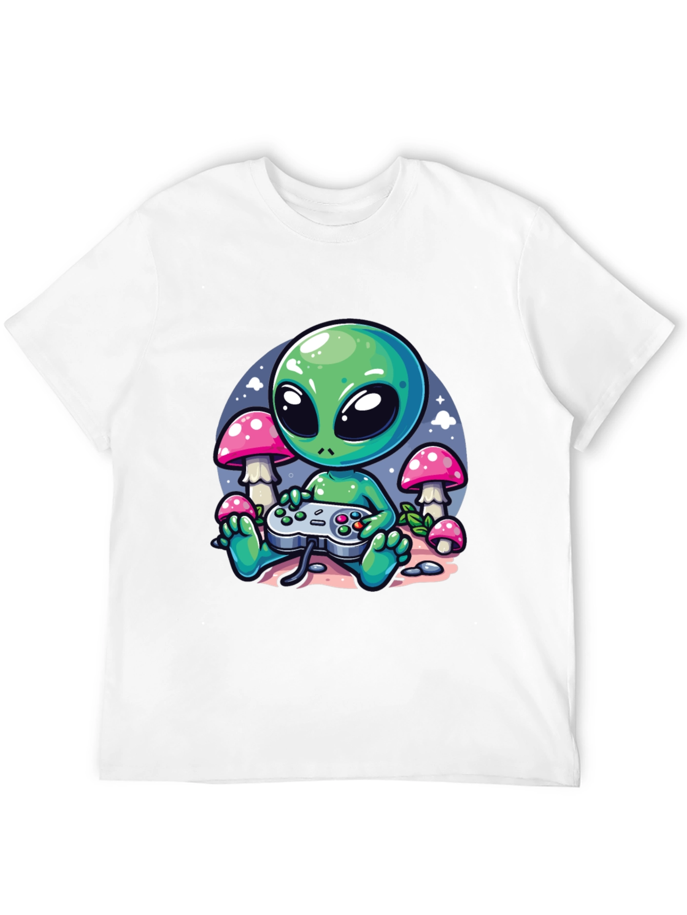 Alien Gamer Graphic Tee - Black Cotton T-Shirt