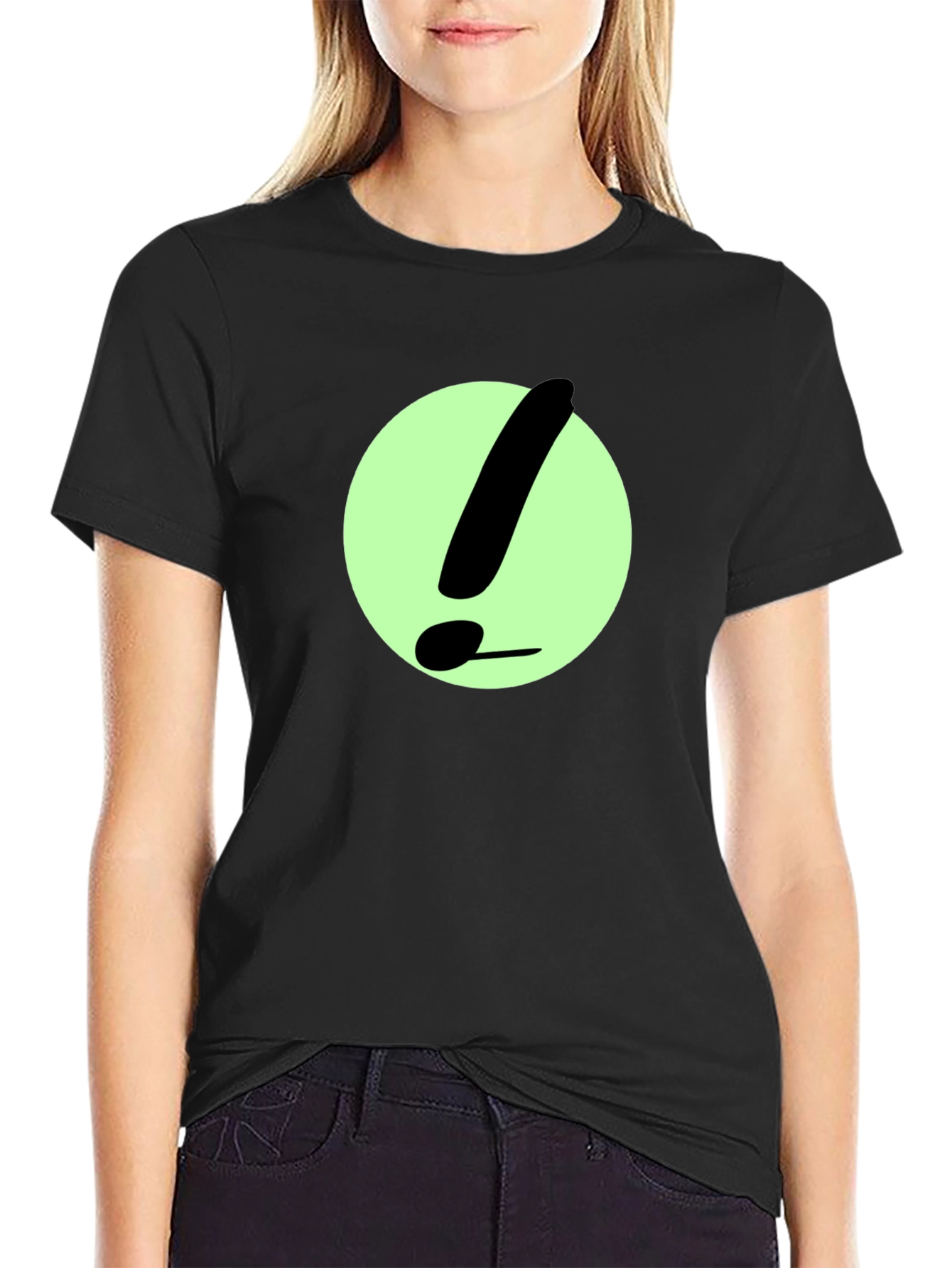 Black T-Shirt with Green Exclamation Point Design
