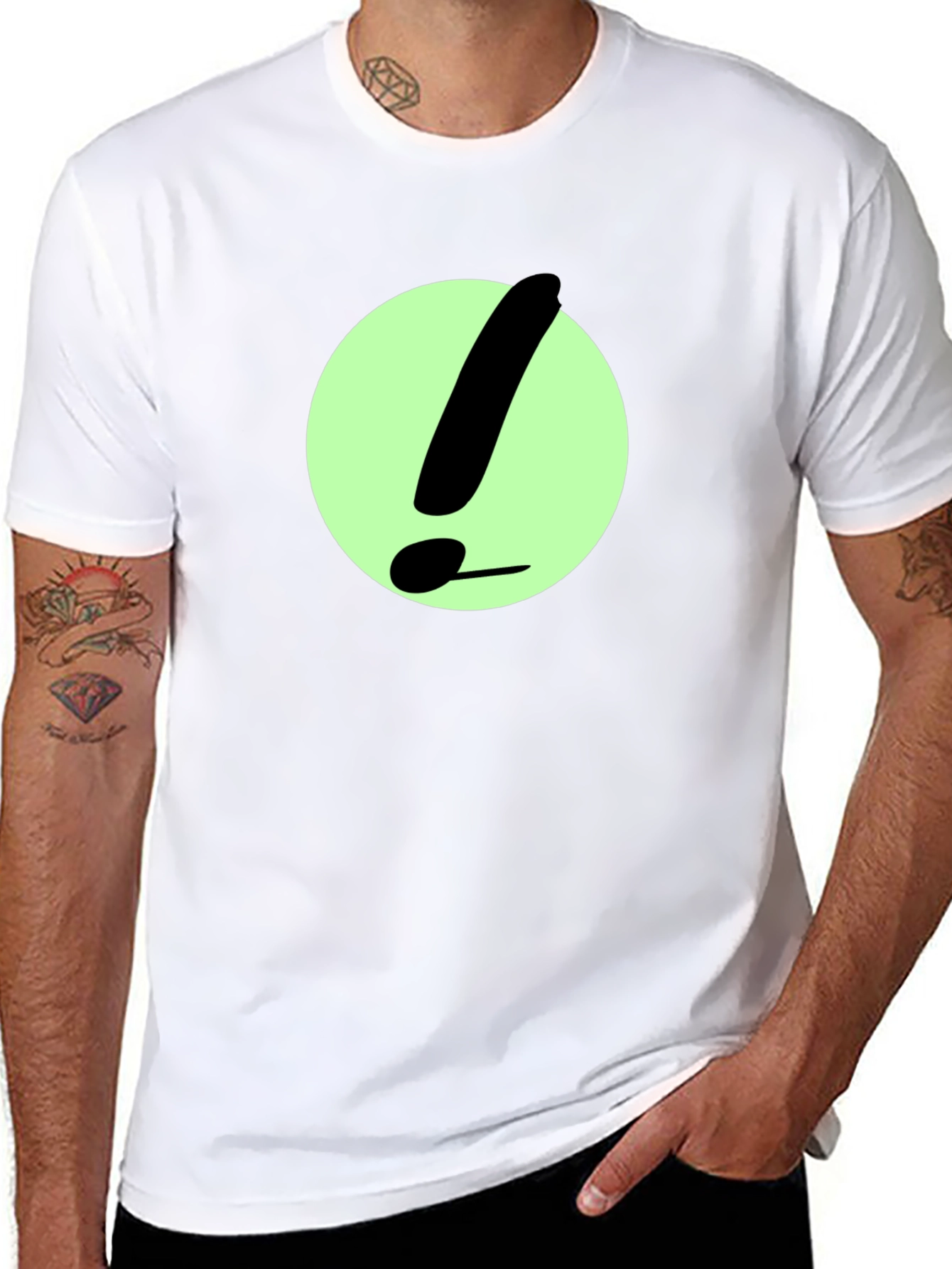 Black T-Shirt with Green Exclamation Point Design