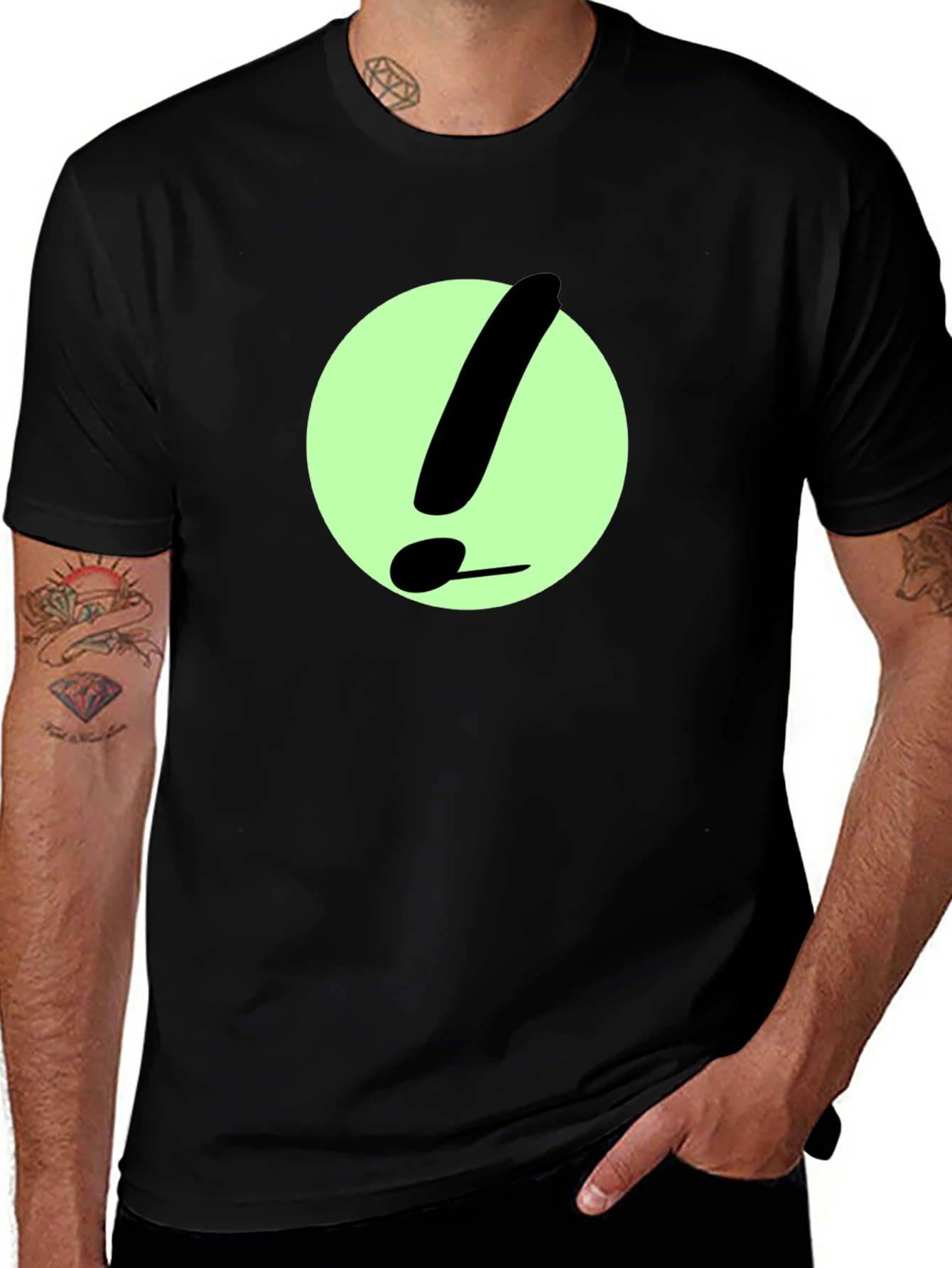 Black T-Shirt with Green Exclamation Point Design