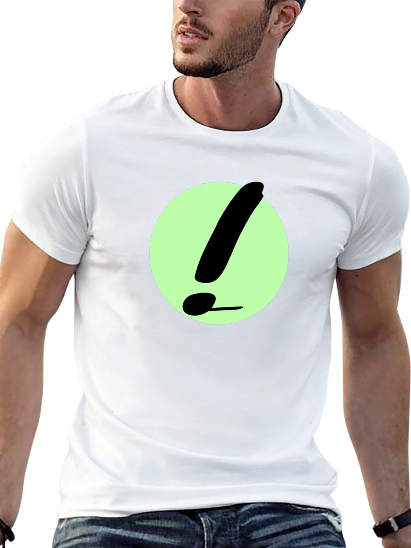 Black T-Shirt with Green Exclamation Point Design