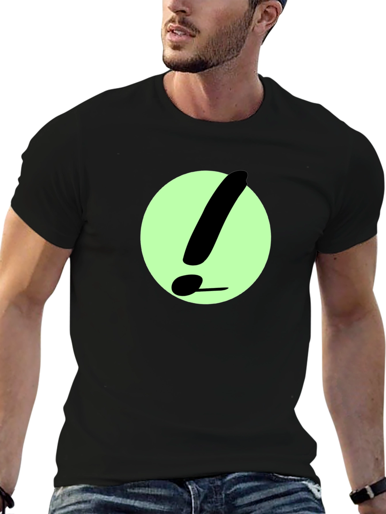 Black T-Shirt with Green Exclamation Point Design