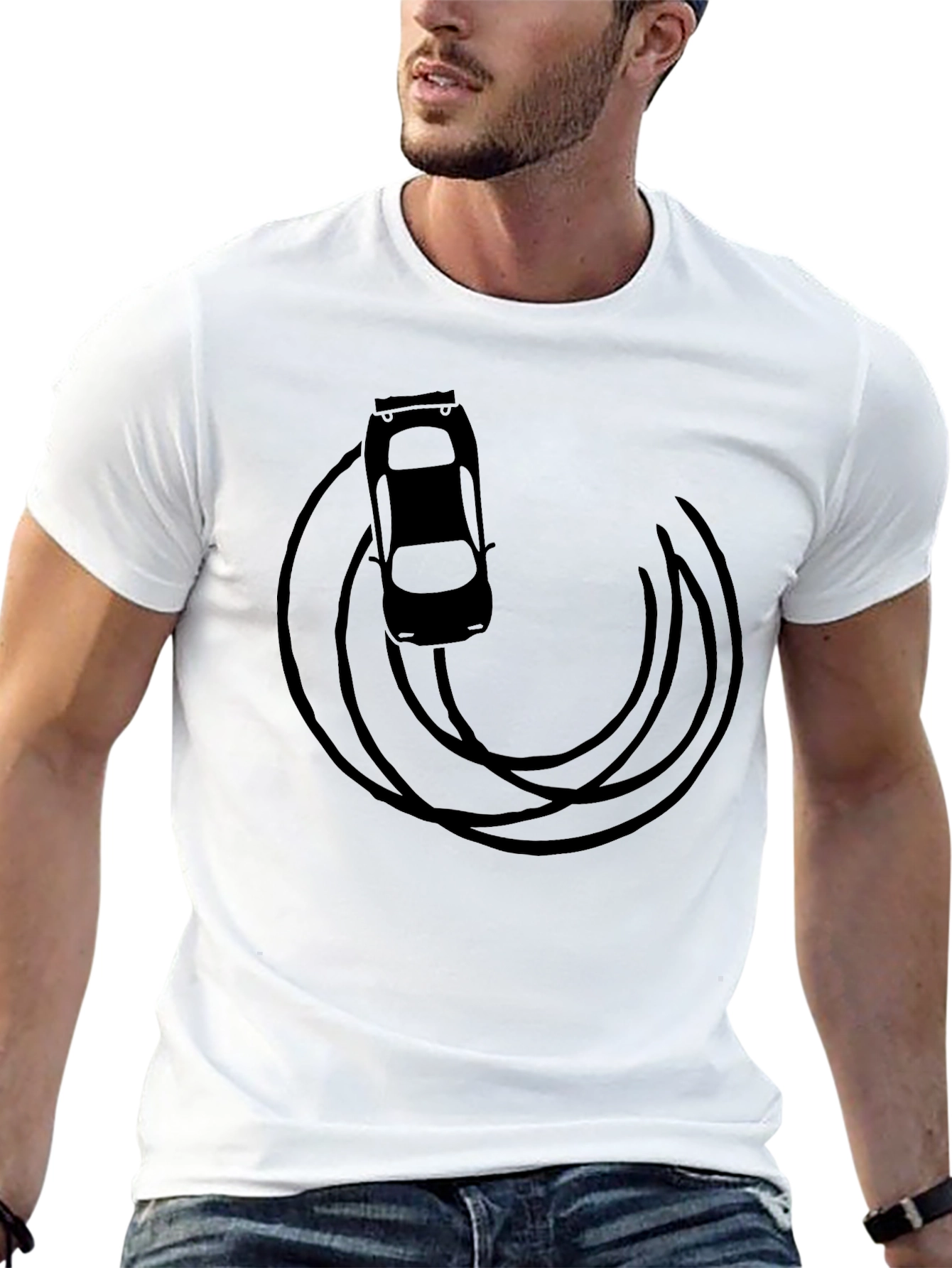 Drift Car Graphic Tee - Black Cotton T-Shirt