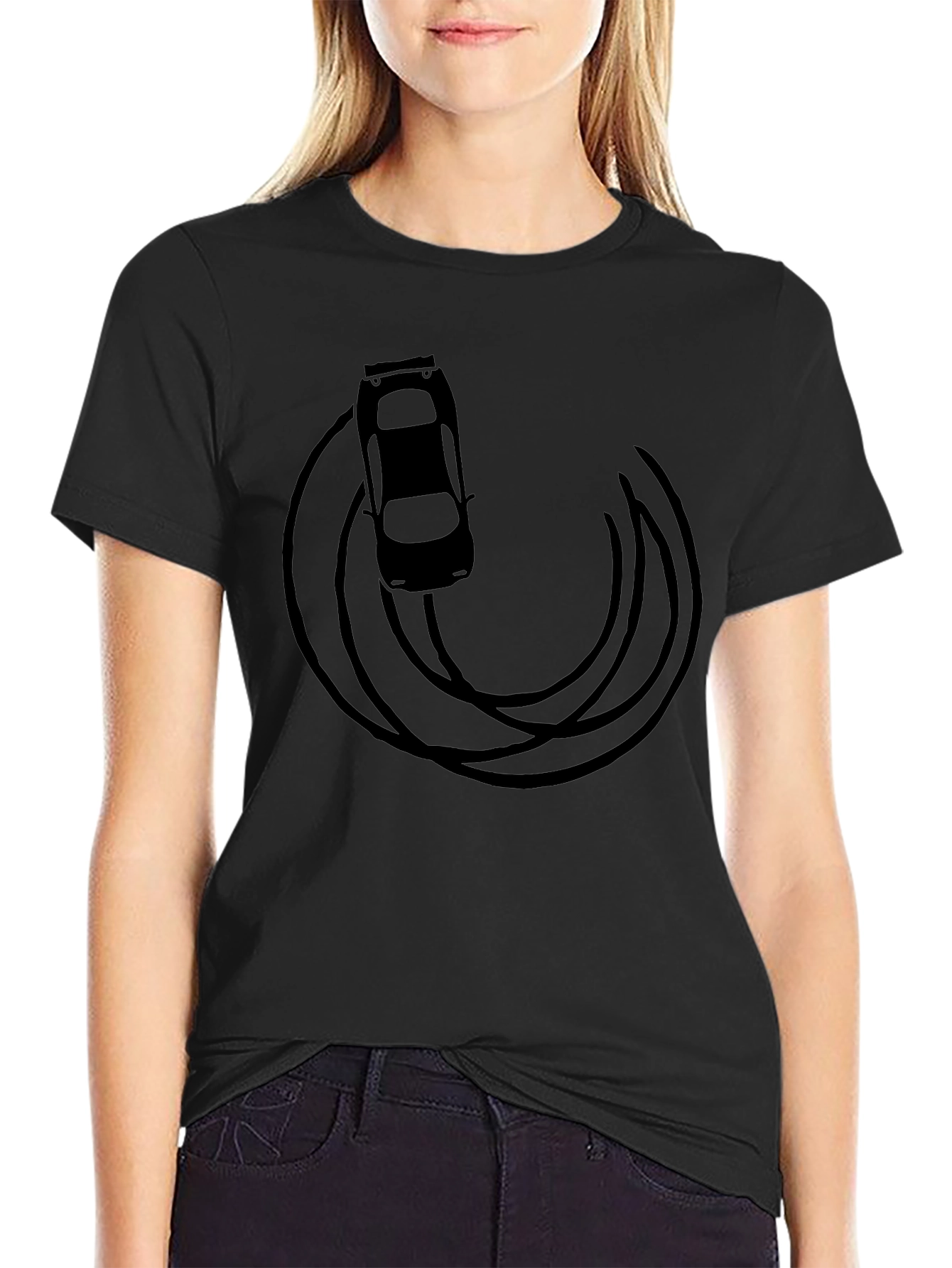 Drift Car Graphic Tee - Black Cotton T-Shirt