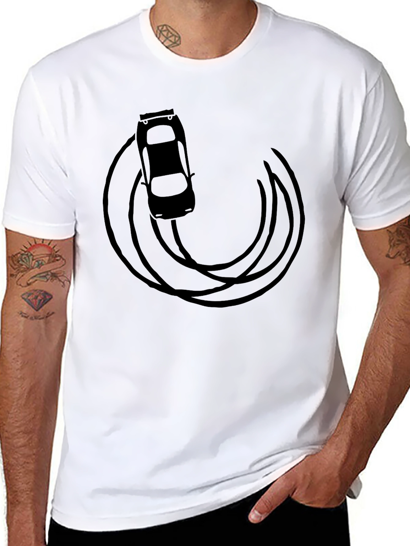 Drift Car Graphic Tee - Black Cotton T-Shirt