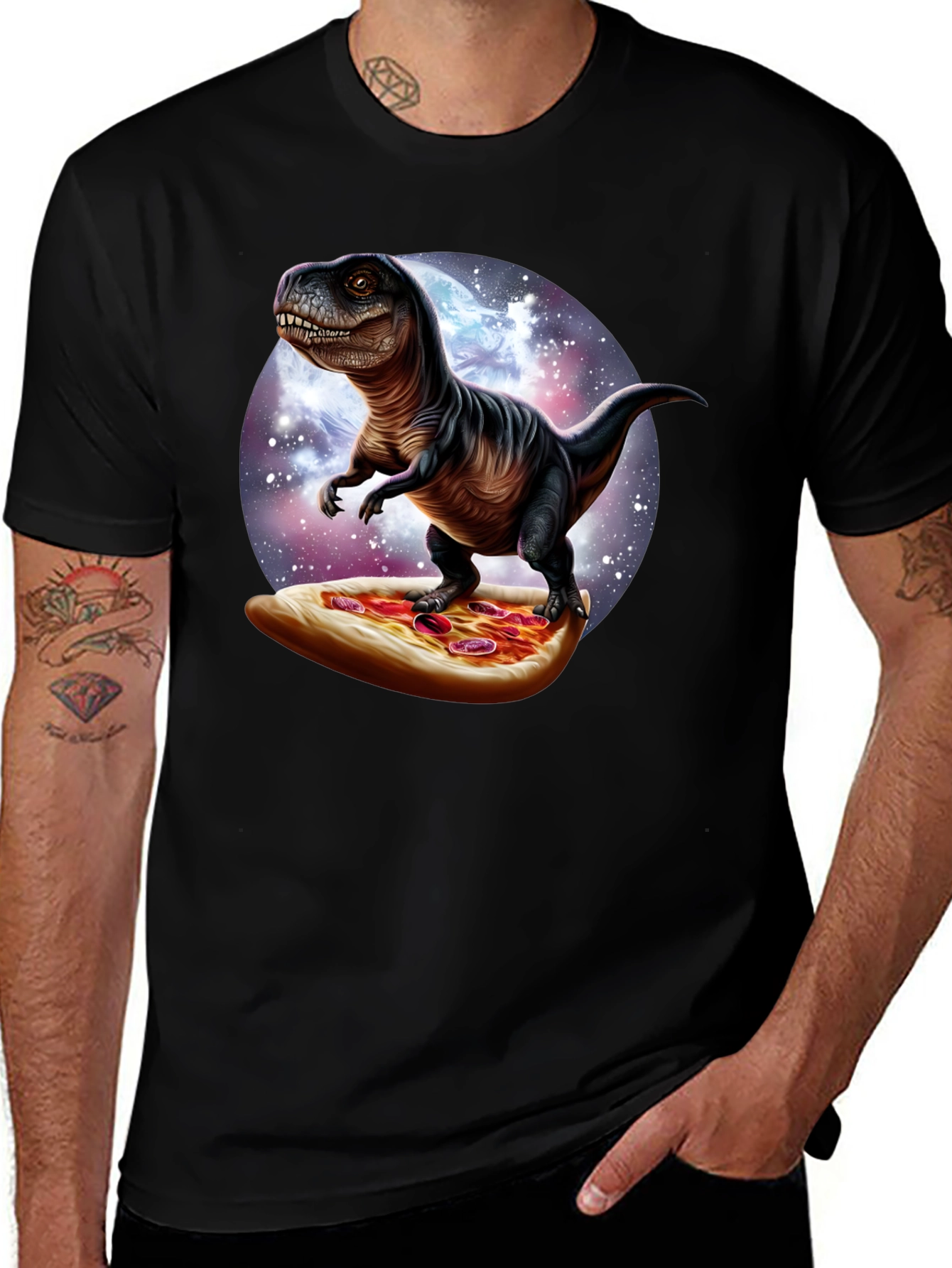 Dino Pizza Ride T-Shirt - Novelty Graphic Tee