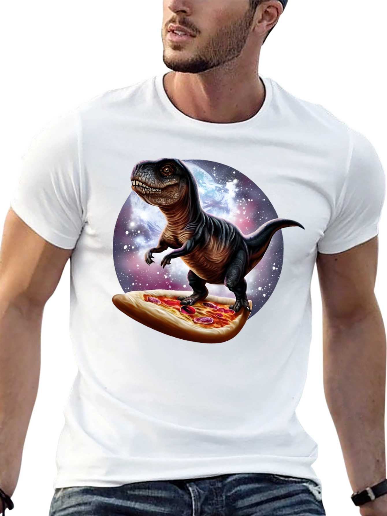 Dino Pizza Ride T-Shirt - Novelty Graphic Tee