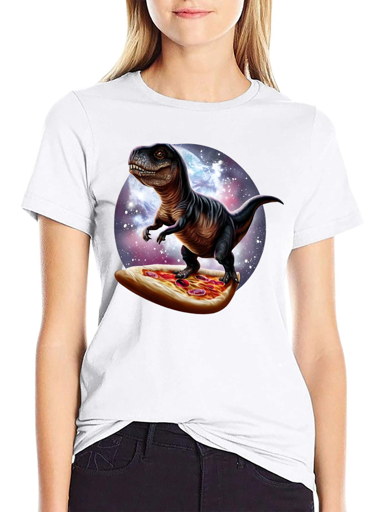 Dino Pizza Ride T-Shirt - Novelty Graphic Tee