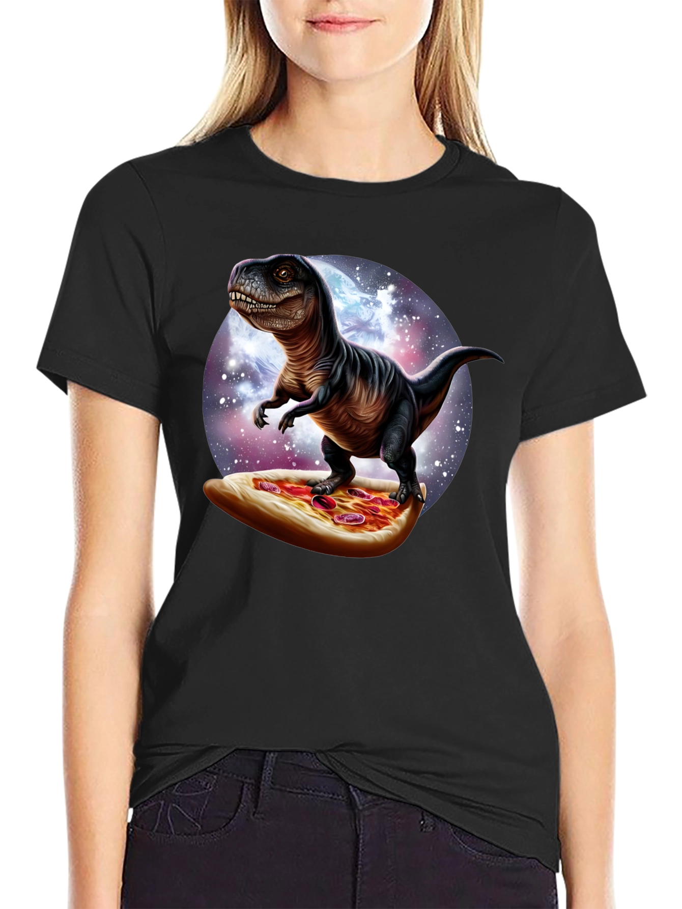 Dino Pizza Ride T-Shirt - Novelty Graphic Tee
