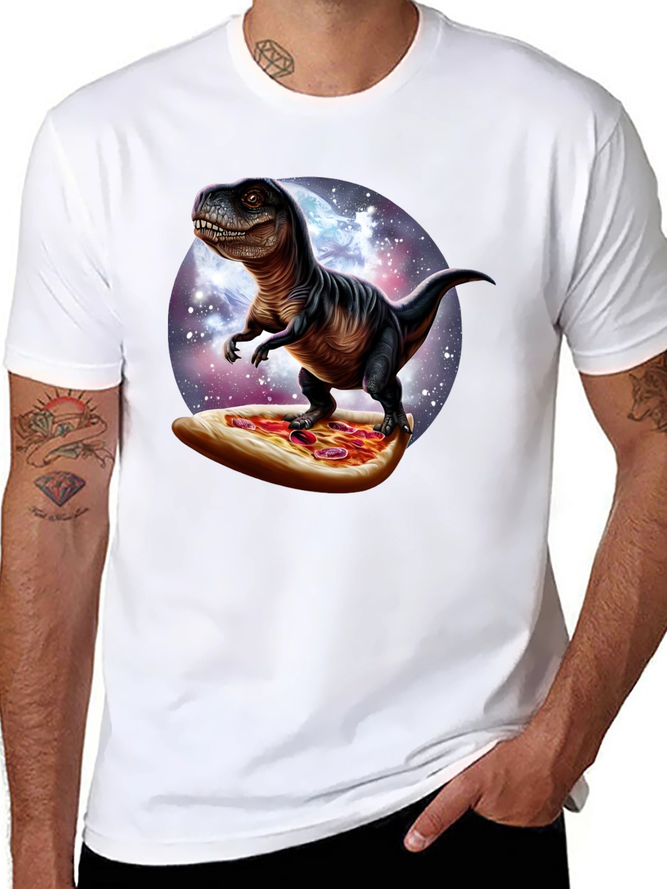 Dino Pizza Ride T-Shirt - Novelty Graphic Tee