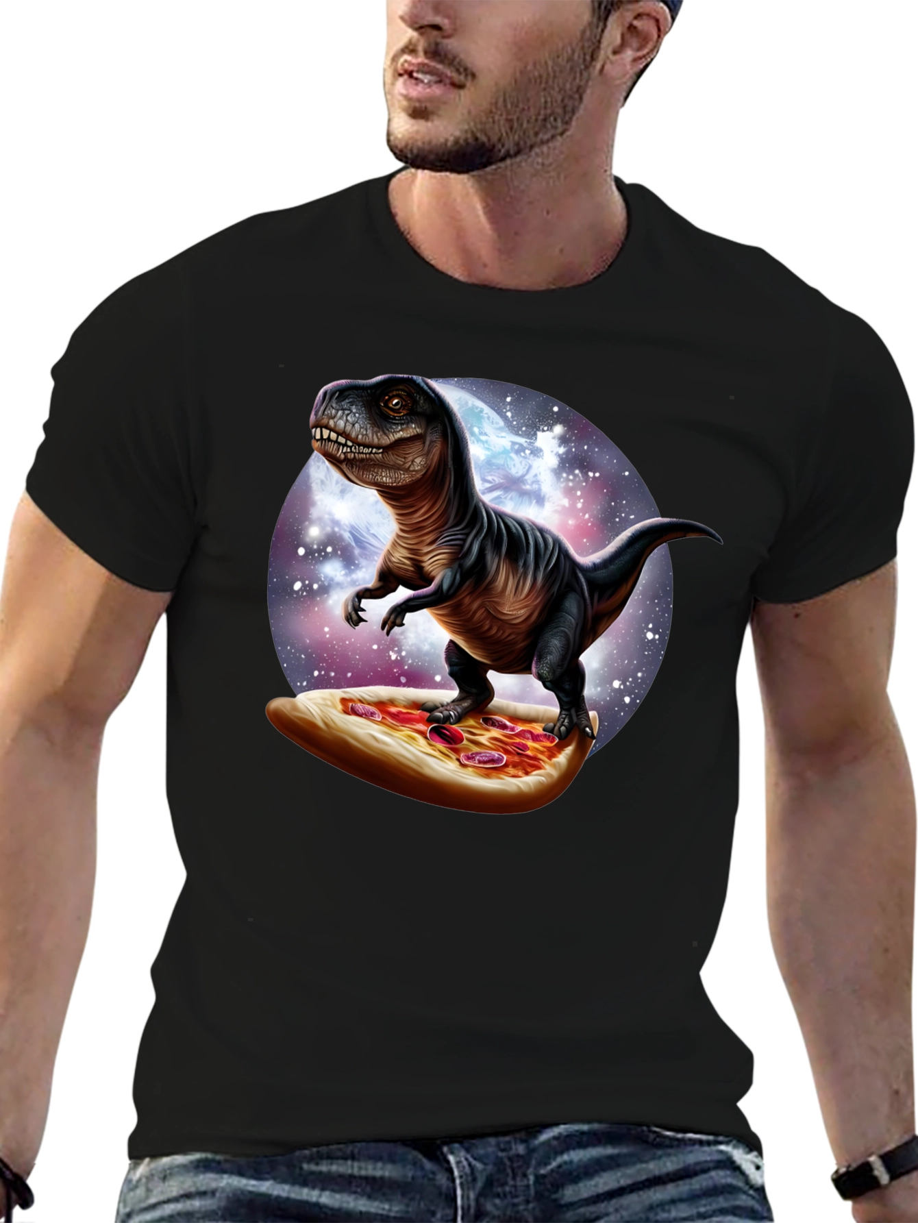 Dino Pizza Ride T-Shirt - Novelty Graphic Tee