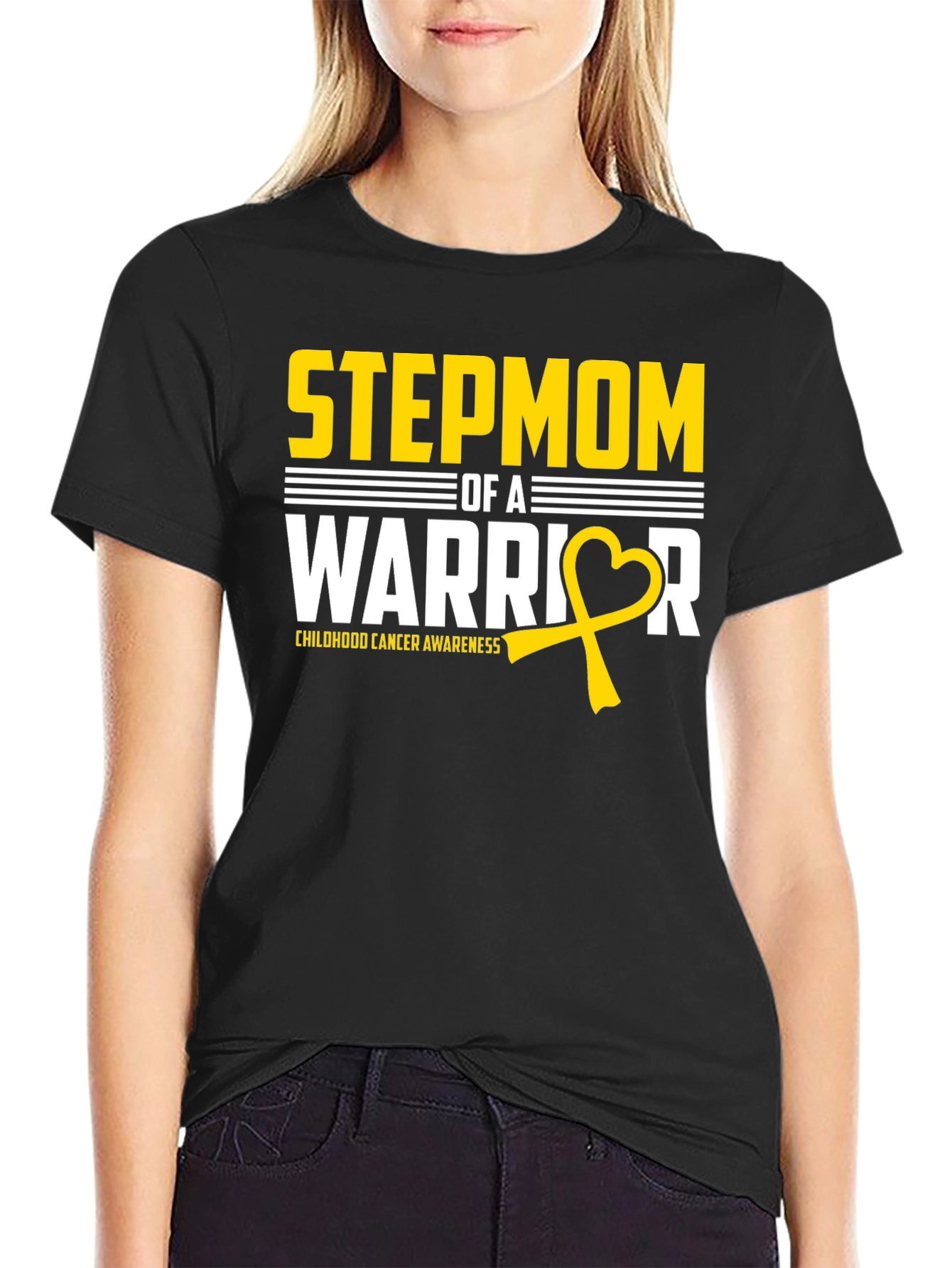 Stepmom Warrior Childhood Cancer Awareness T-Shirt