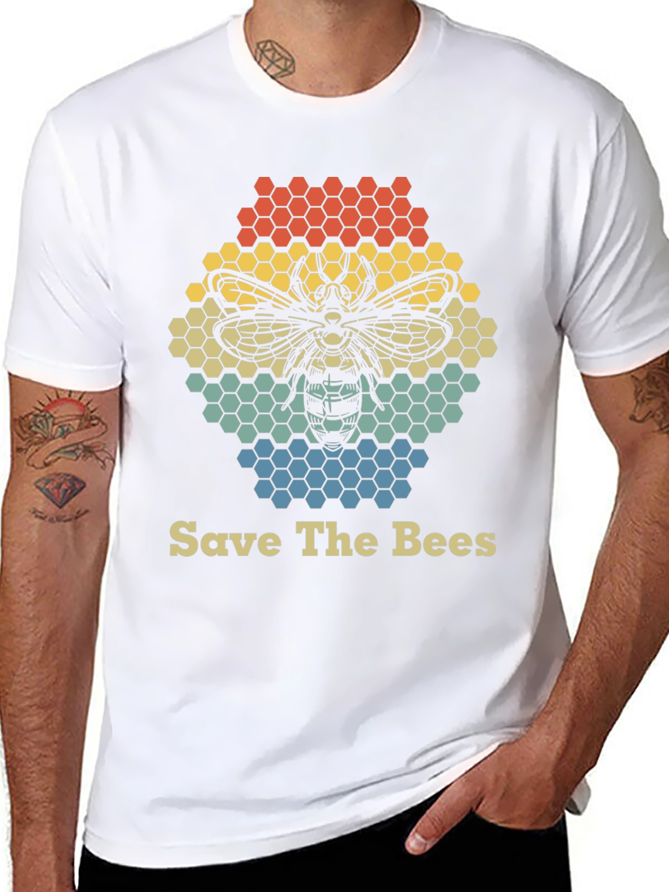 Save the Bees Graphic T-Shirt Honeycomb Bee Lover Tee