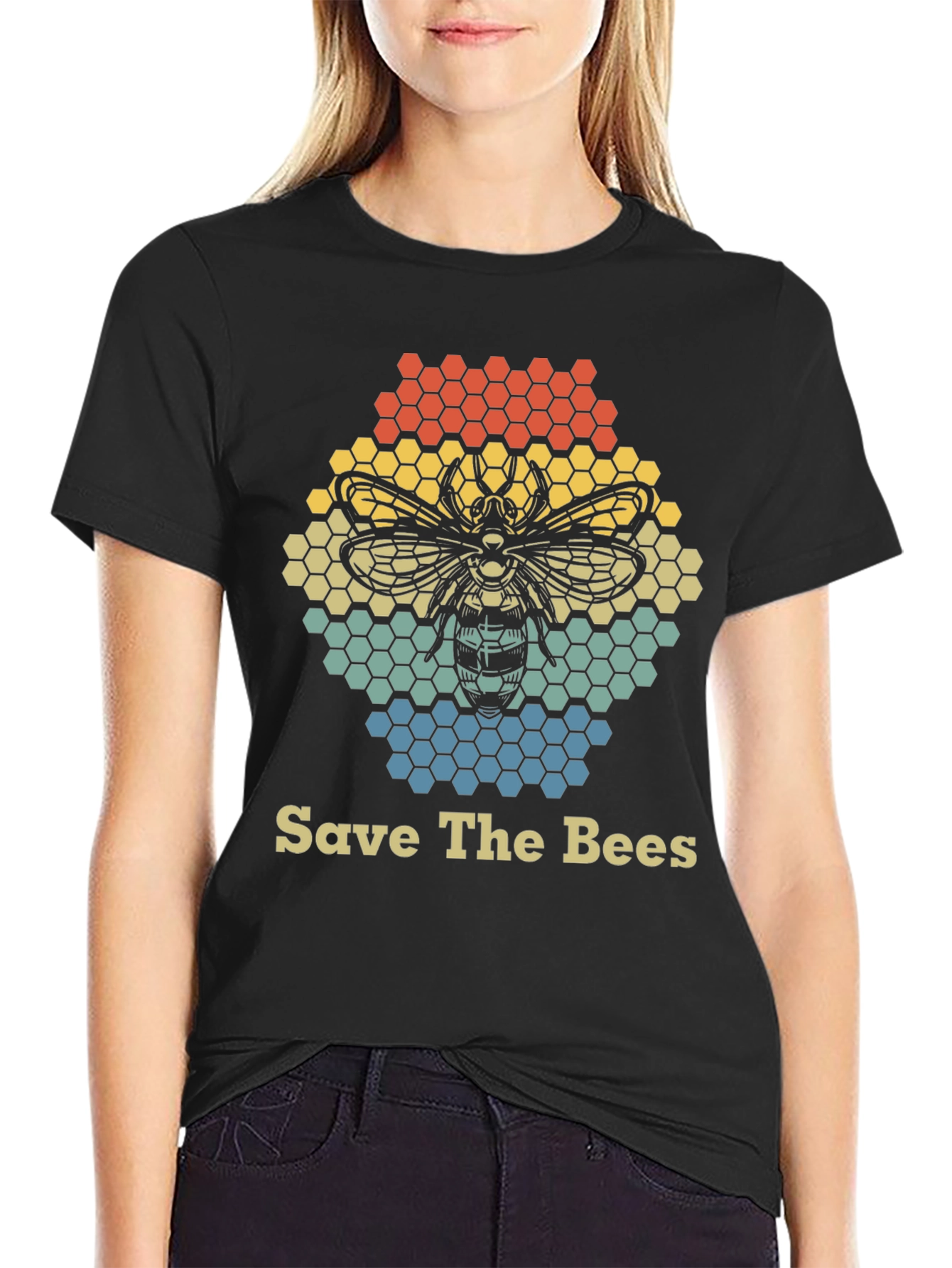 Save the Bees Graphic T-Shirt Honeycomb Bee Lover Tee