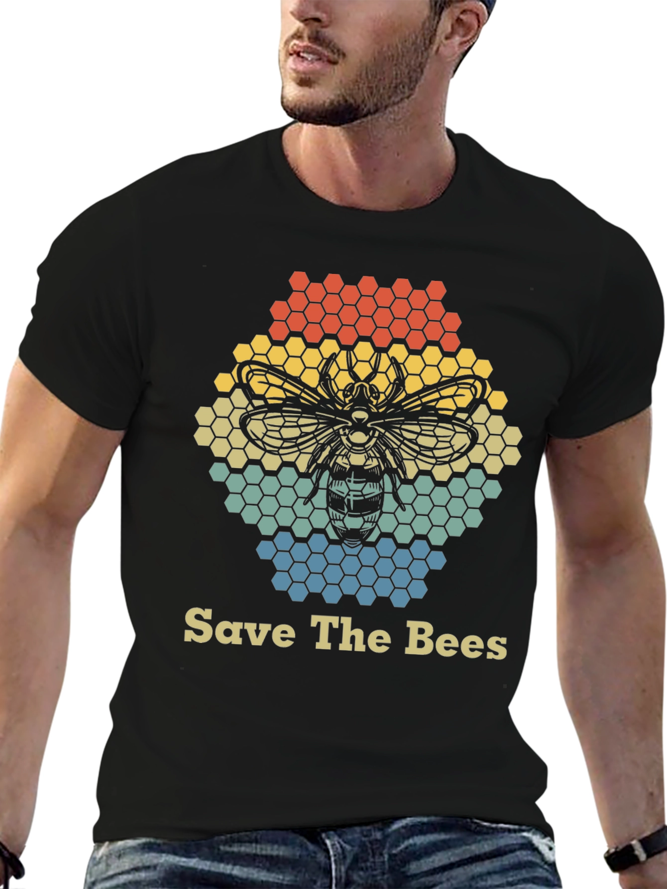 Save the Bees Graphic T-Shirt Honeycomb Bee Lover Tee