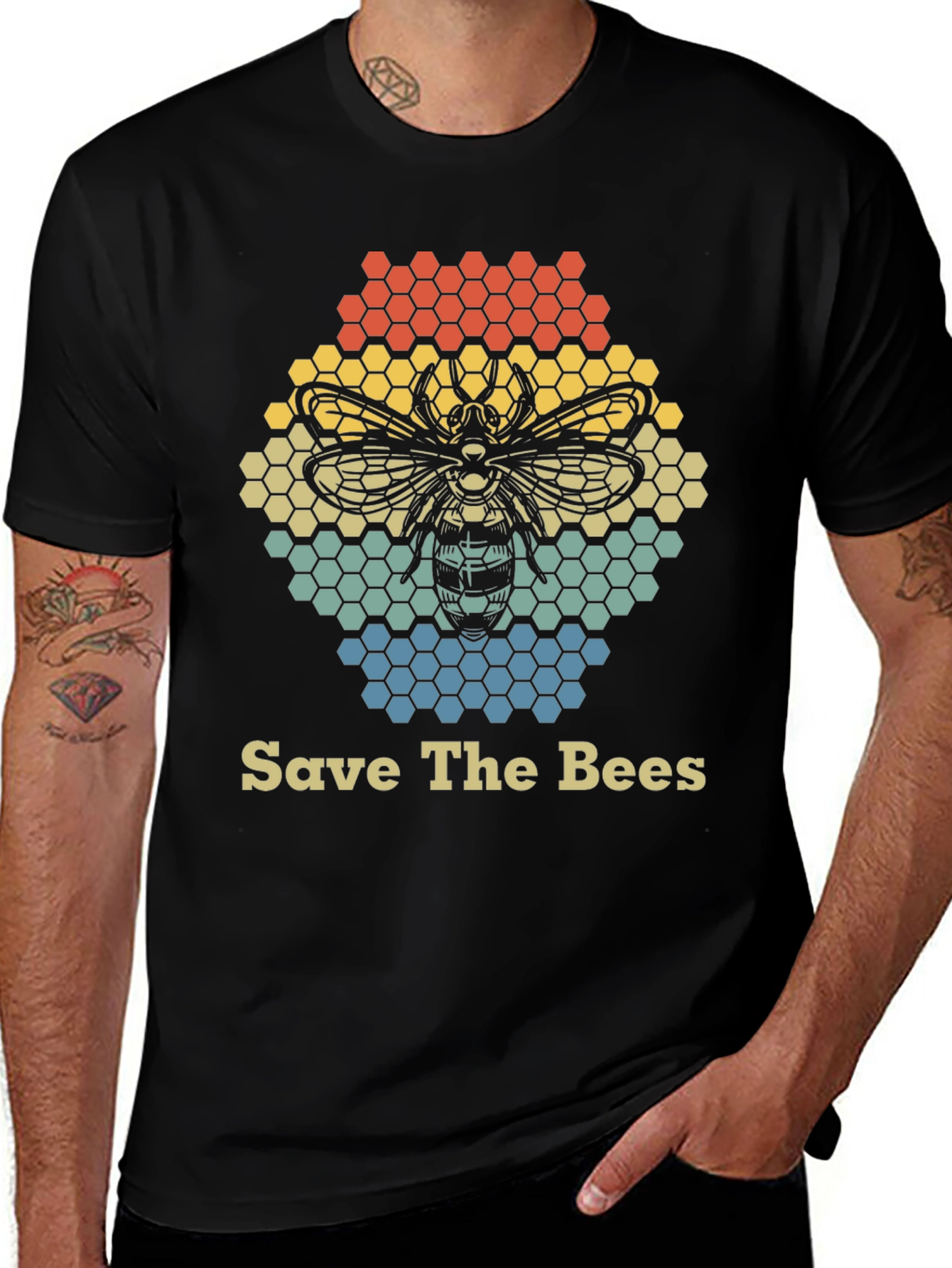 Save the Bees Graphic T-Shirt Honeycomb Bee Lover Tee