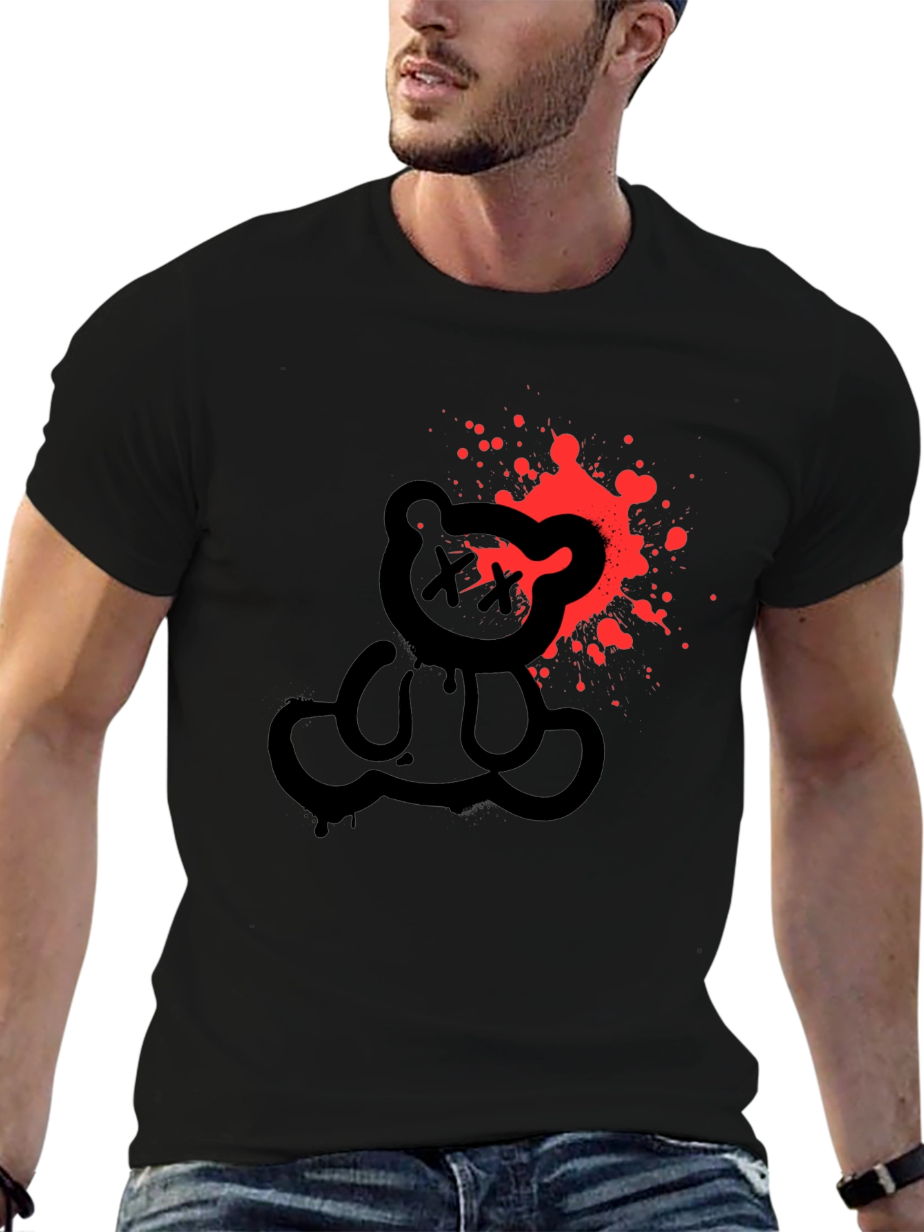 Edgy Bear Graphic Tee - Mens Black T-Shirt
