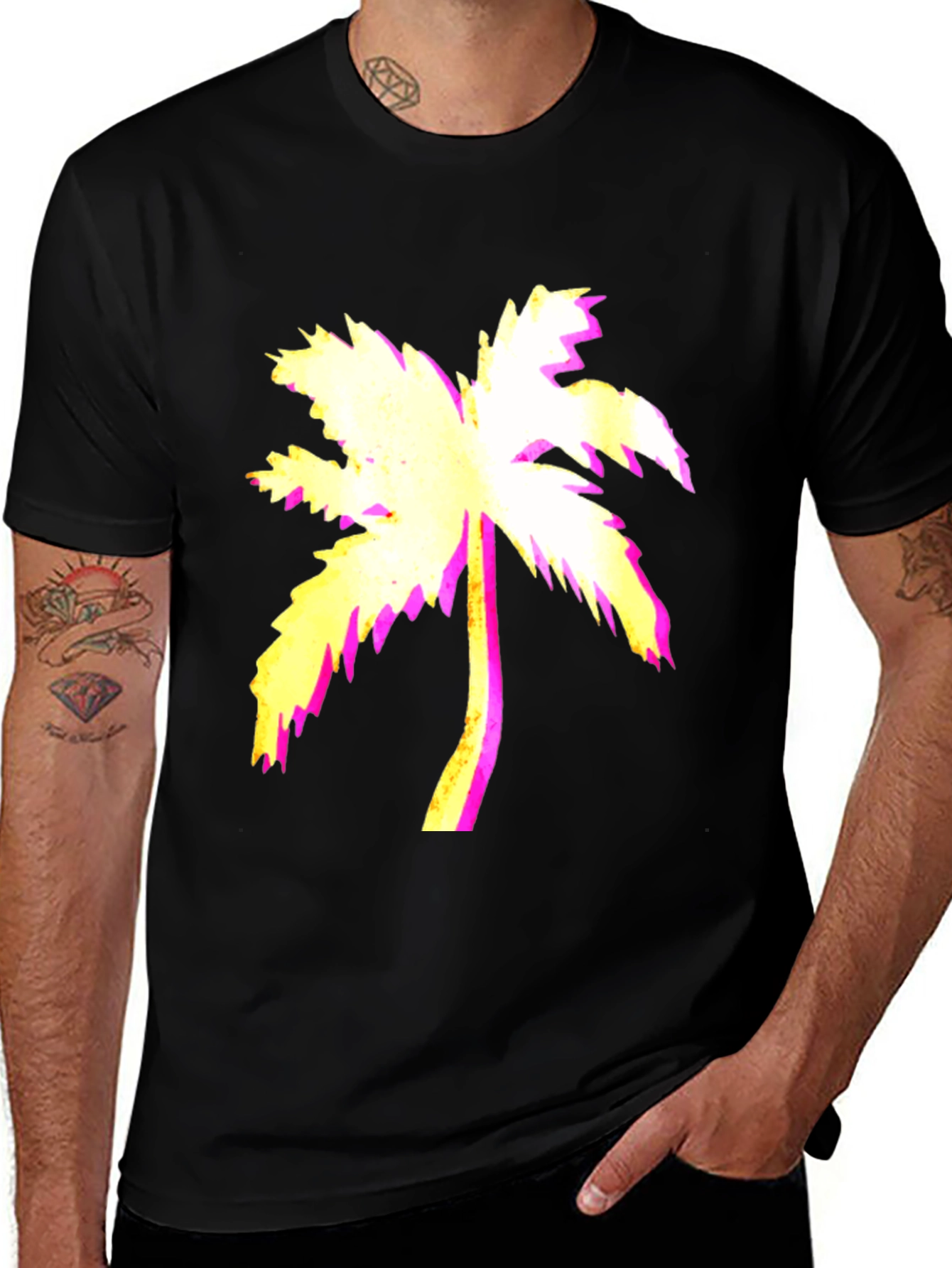 Vaporwave Palm Tree Black Graphic Tee